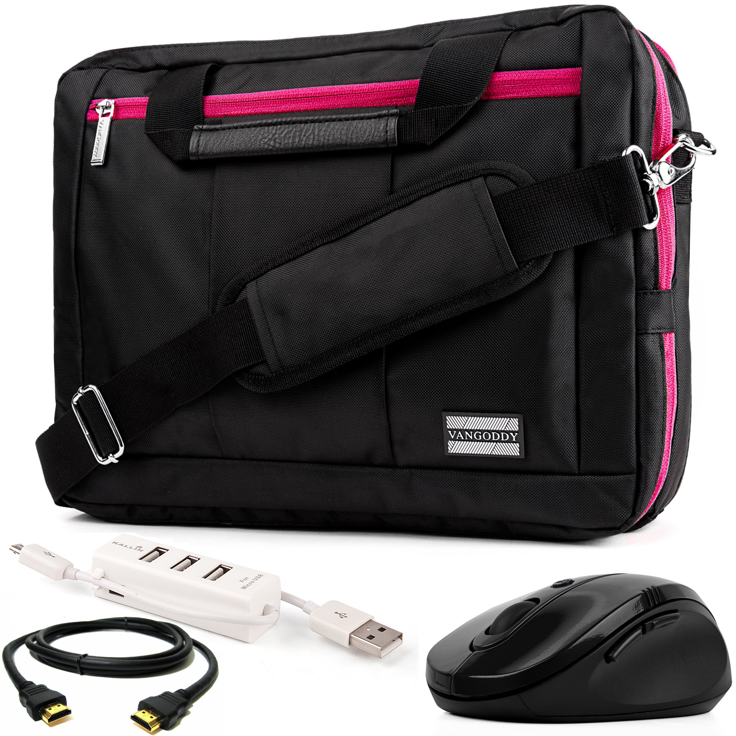Convertible Laptop Bag with Mouse, USB Hub & HDMI Cable - Compatible with Apple iPad Pro, MacBook Air & Pro 11-13.3 Inch - Perfect for Work, Travel & Business Meetings (Magenta Trim)