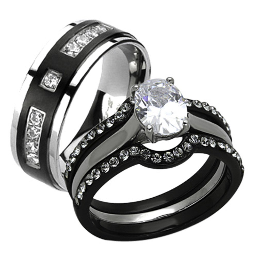 His & Her Wedding Rings - Stainless Steel & Titanium Set for Couples | Anniversary & Engagement Gifts