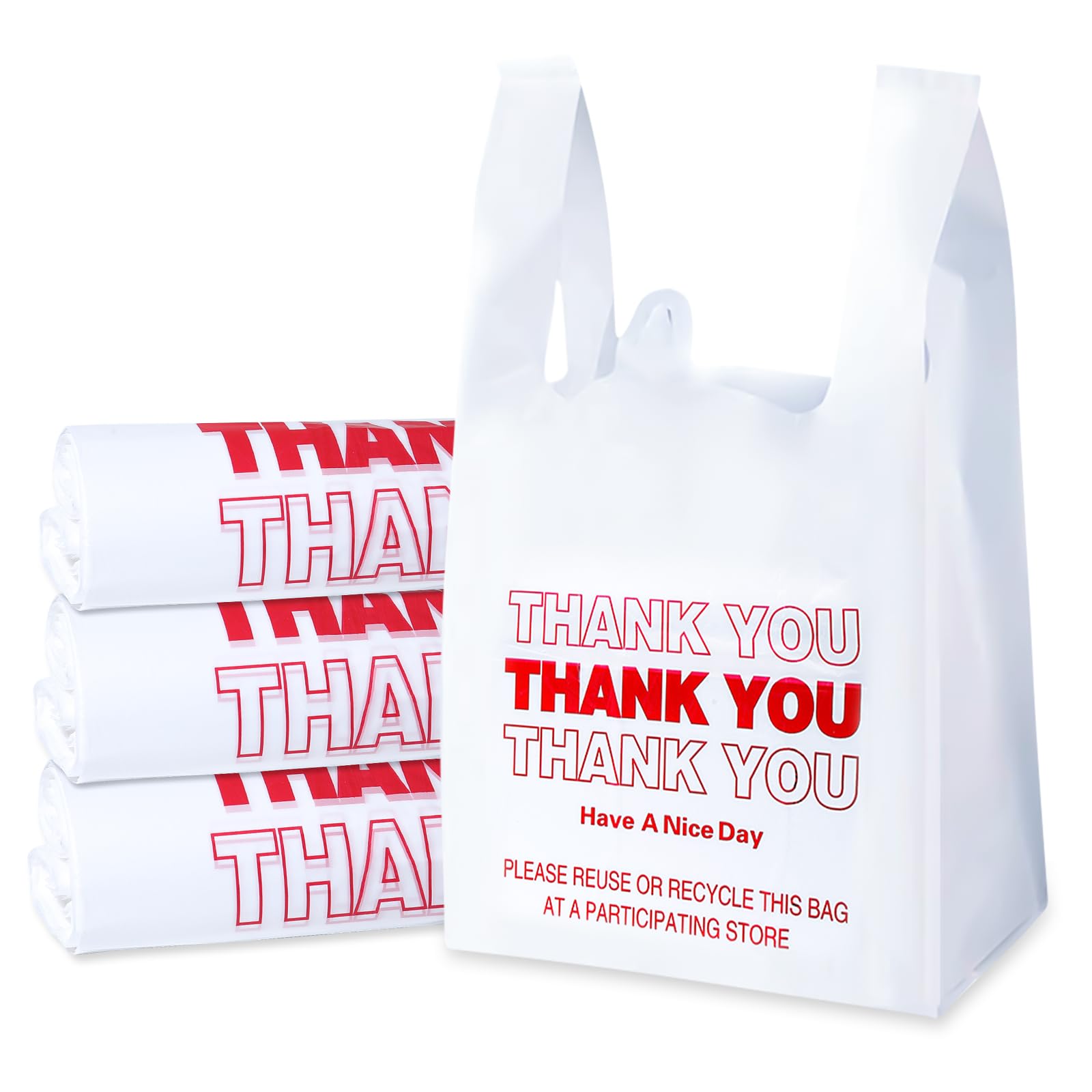 SheerDelight 300 Count White Plastic Thank You Bags with Handles - 11