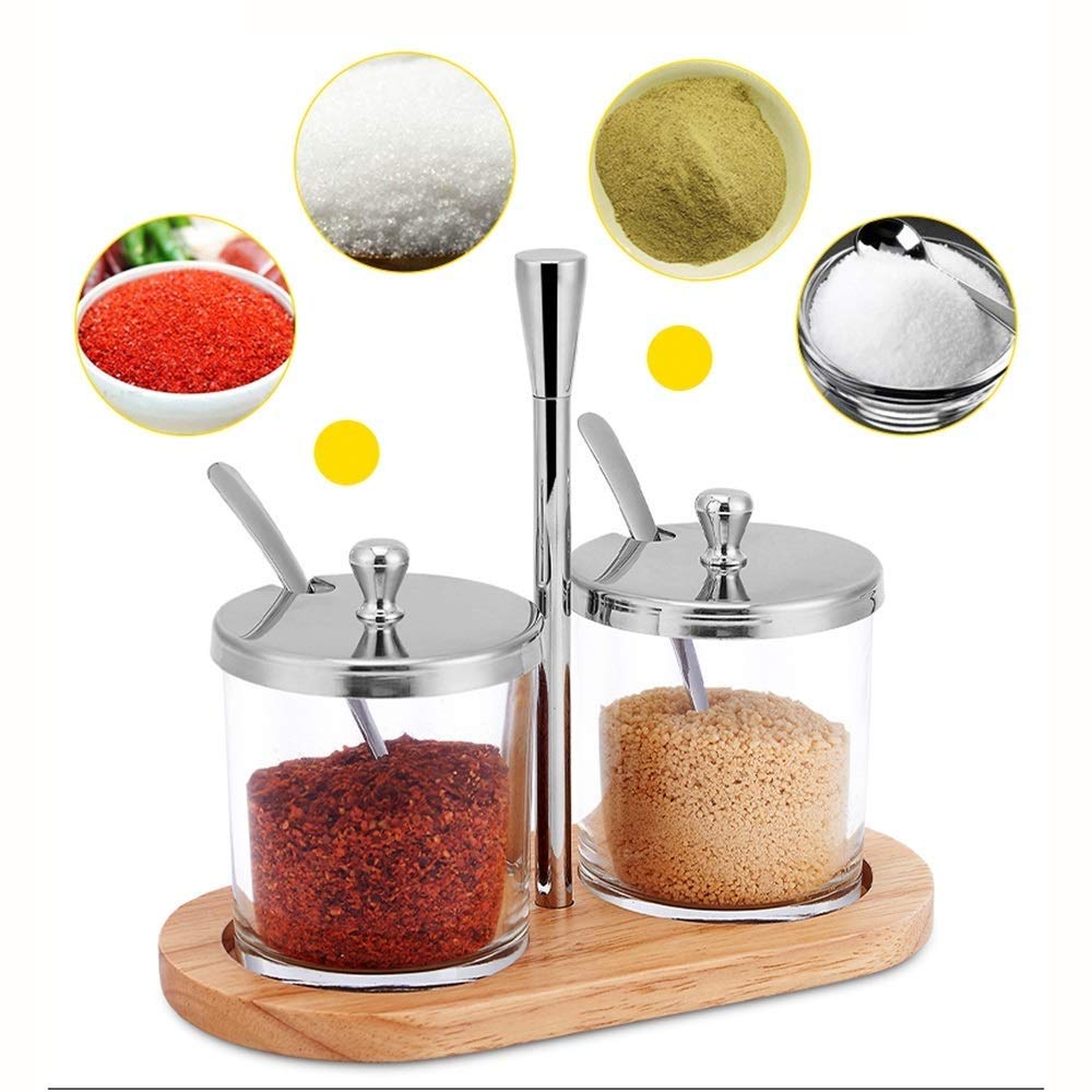 Premium Glass Seasoning Box Set - Salt, Sugar, MSG & Spice Storage Jars with Lids - Airtight Kitchen Organizer for Countertop - Perfect for Cooking, Baking & Meal Prep (Size A)
