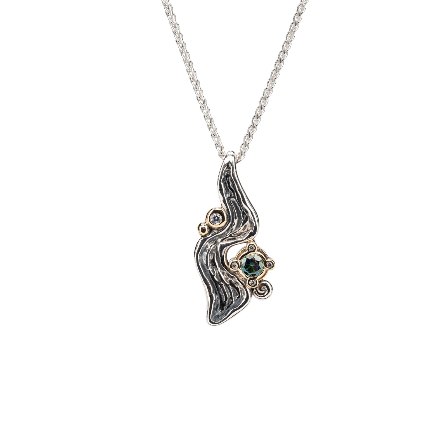 10K Gold & Silver Rocks 'n Rivers Pendant with Mystic Blue Moissanite - Elegant Jewelry for Women, Perfect for Gifts, Parties & Everyday Wear