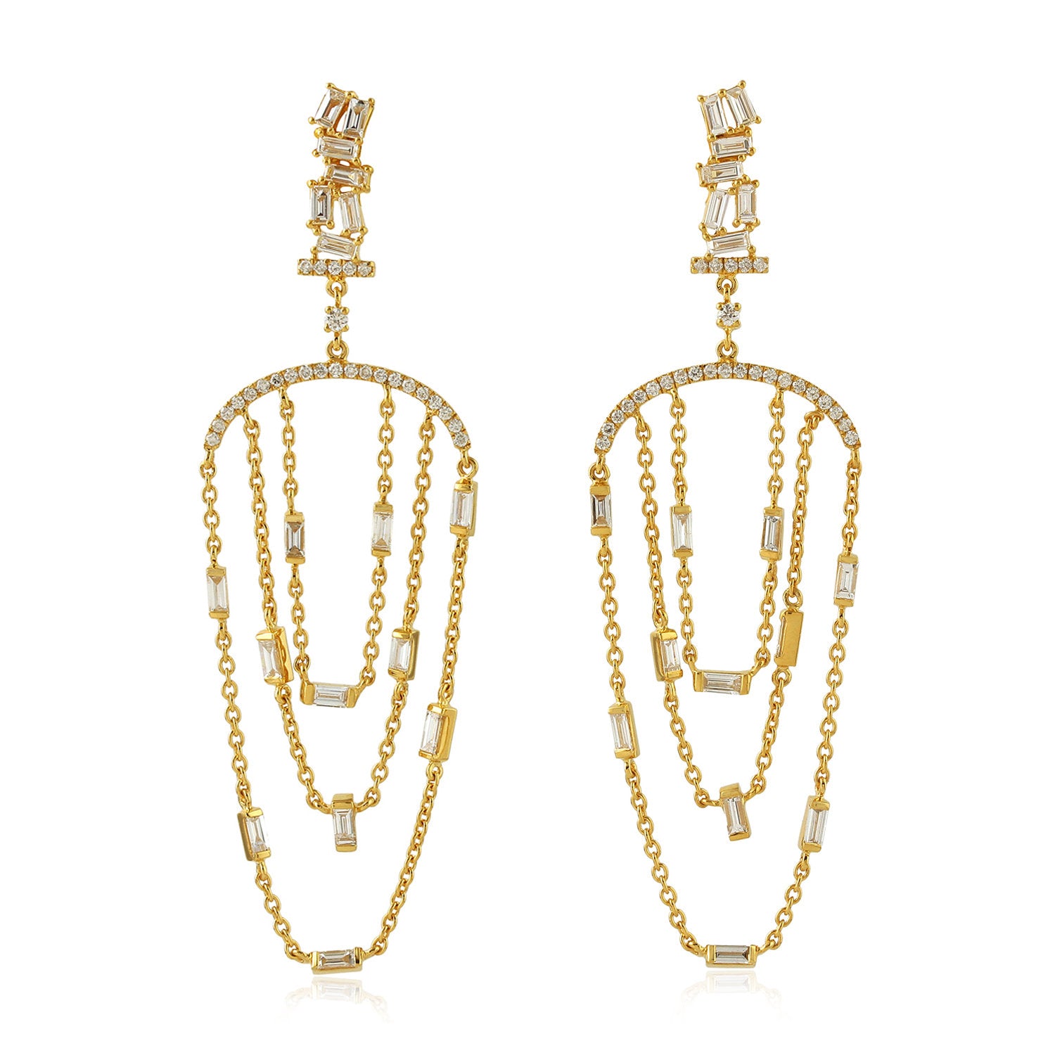 14K Yellow Gold Baguette Diamond Drop Chandelier Earrings for Women - Elegant Wedding, Party & Evening Wear Jewelry Gift