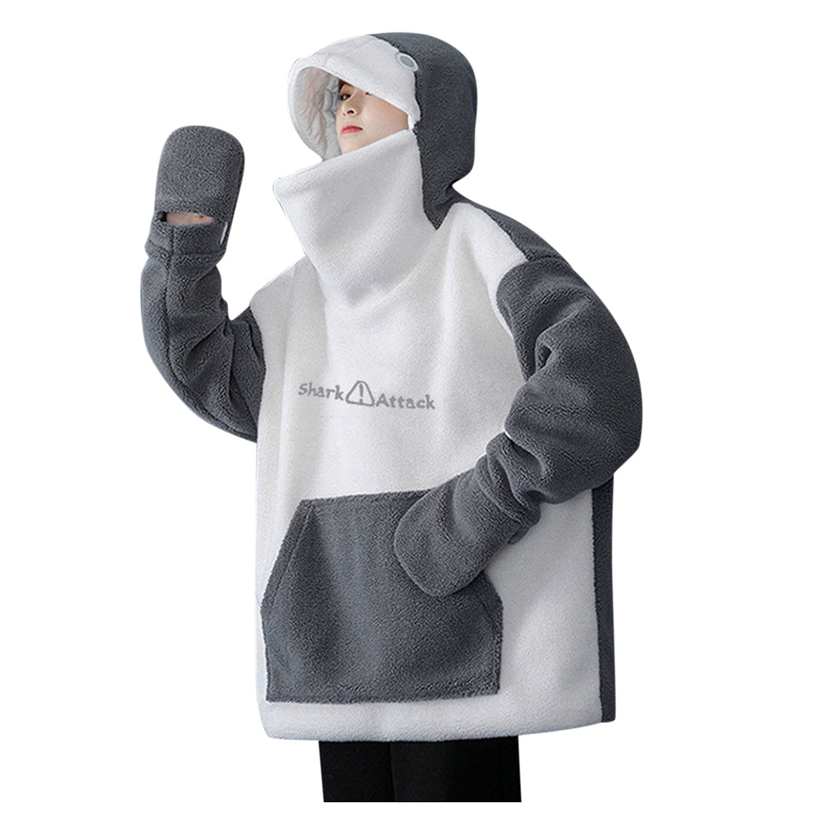 Women's Cute Cat Print Oversized Hooded Pullover Sweatshirt with Long Pockets and Cat Ears - Cozy Casual Wear for Women, Perfect for Streetwear, Loungewear, and Everyday Fashion