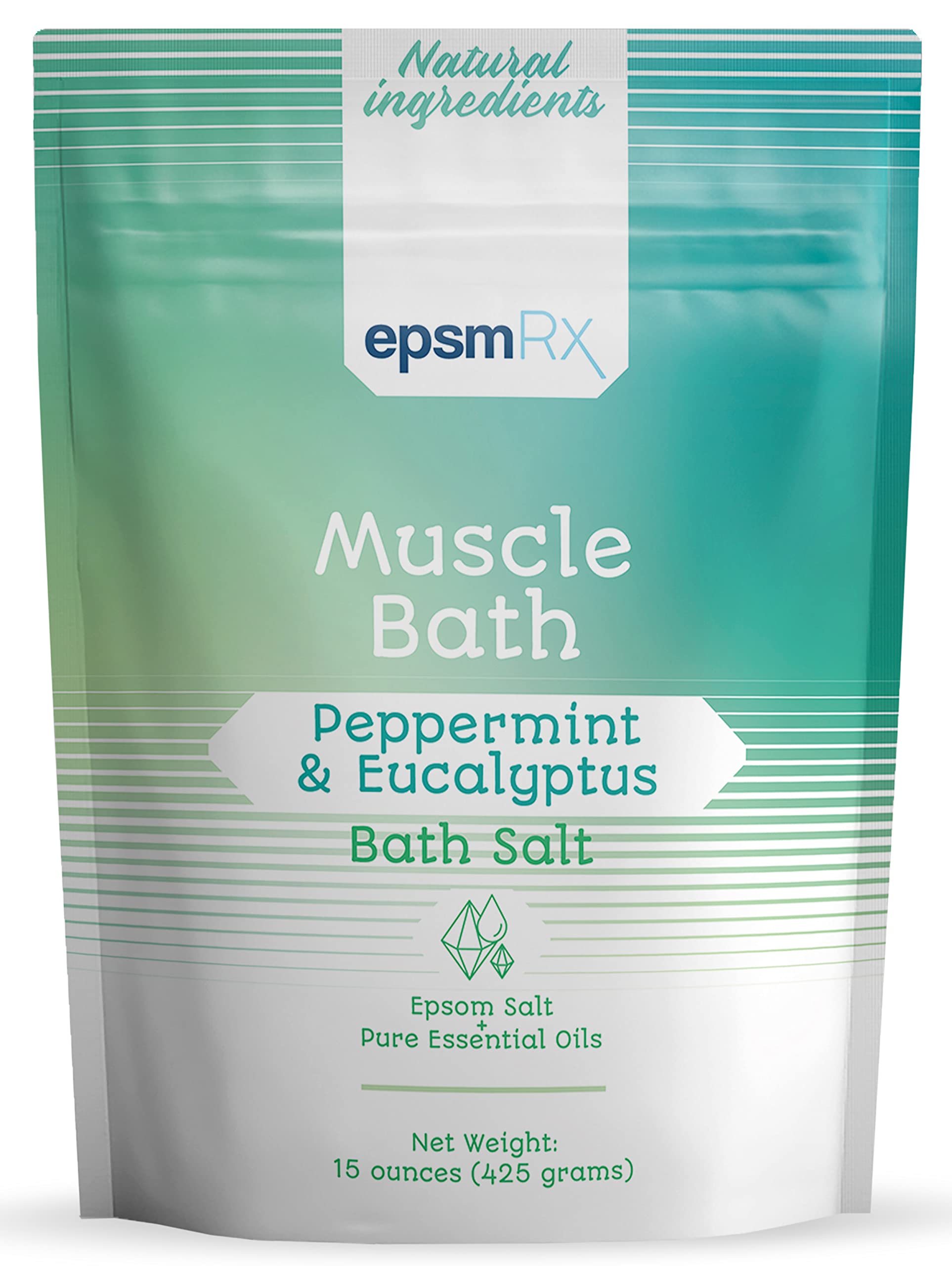 15oz Muscle Relief Epsom Salt Bath Soak with Peppermint & Eucalyptus Essential Oils - Post-Workout Recovery & Stress Relief Soak