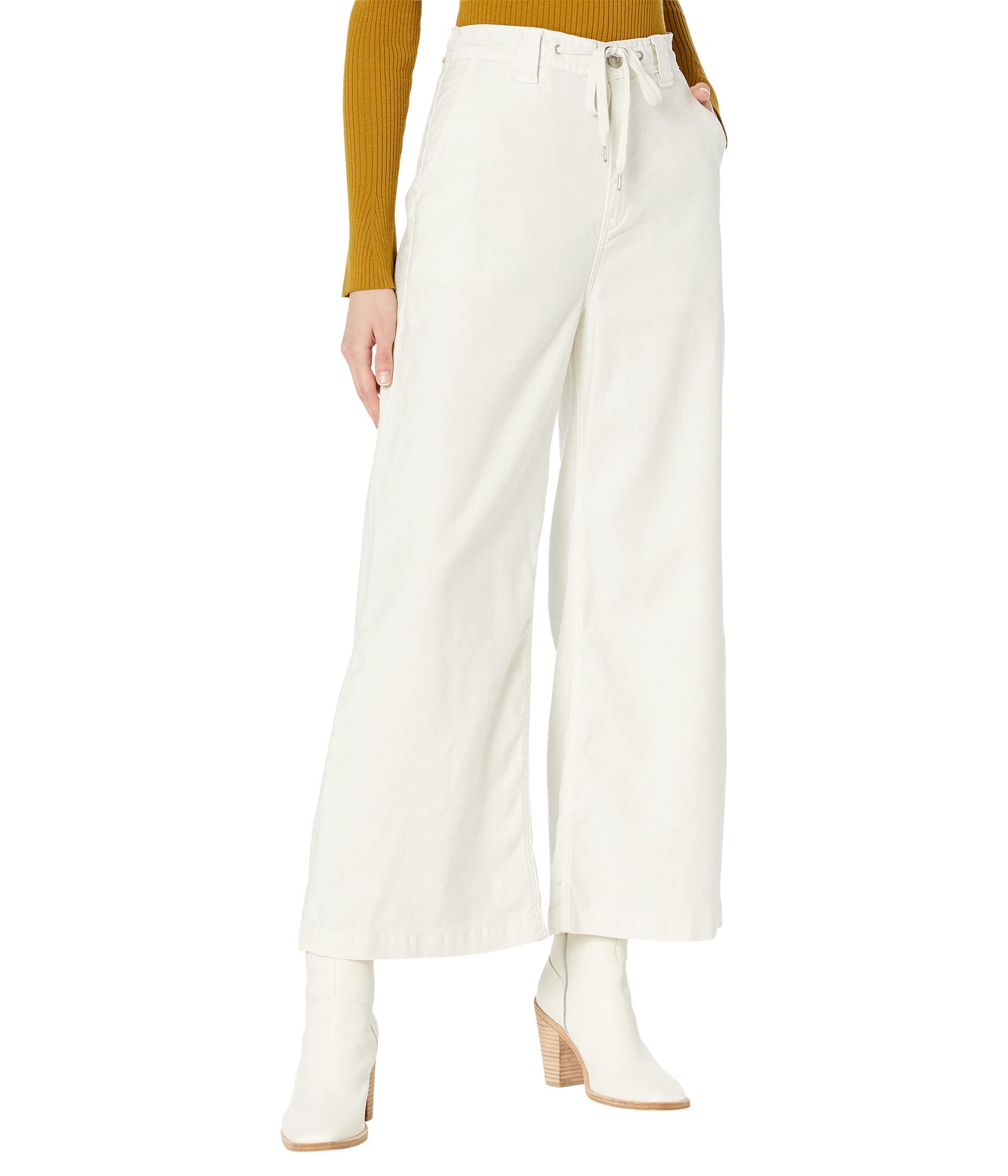 HUDSON Women's Wide Leg Drawstring Trousers - High Waisted Cropped Pants in Egret White | Casual Chic Outfit for Work & Weekend Wear
