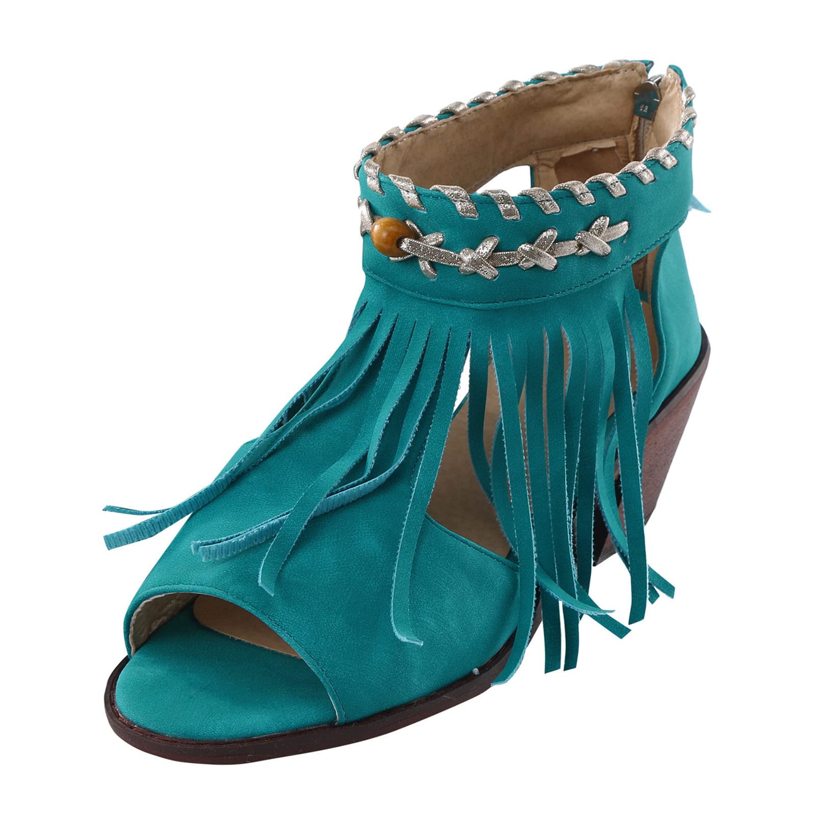 Women's Chunky Heel Sandals with Back Zipper & Tassel - Fish Mouth Design White Sandals Size 7 | Perfect for Summer Outfits, Beach Vacations & Casual Wear
