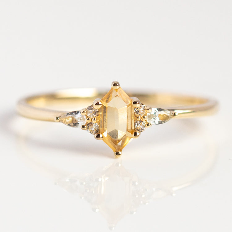 Solid Gold Citrine Hexagon Ring for Wealth & Abundance | Elegant Statement Jewelry for Women | Perfect for Manifestation, Meditation & Spiritual Healing