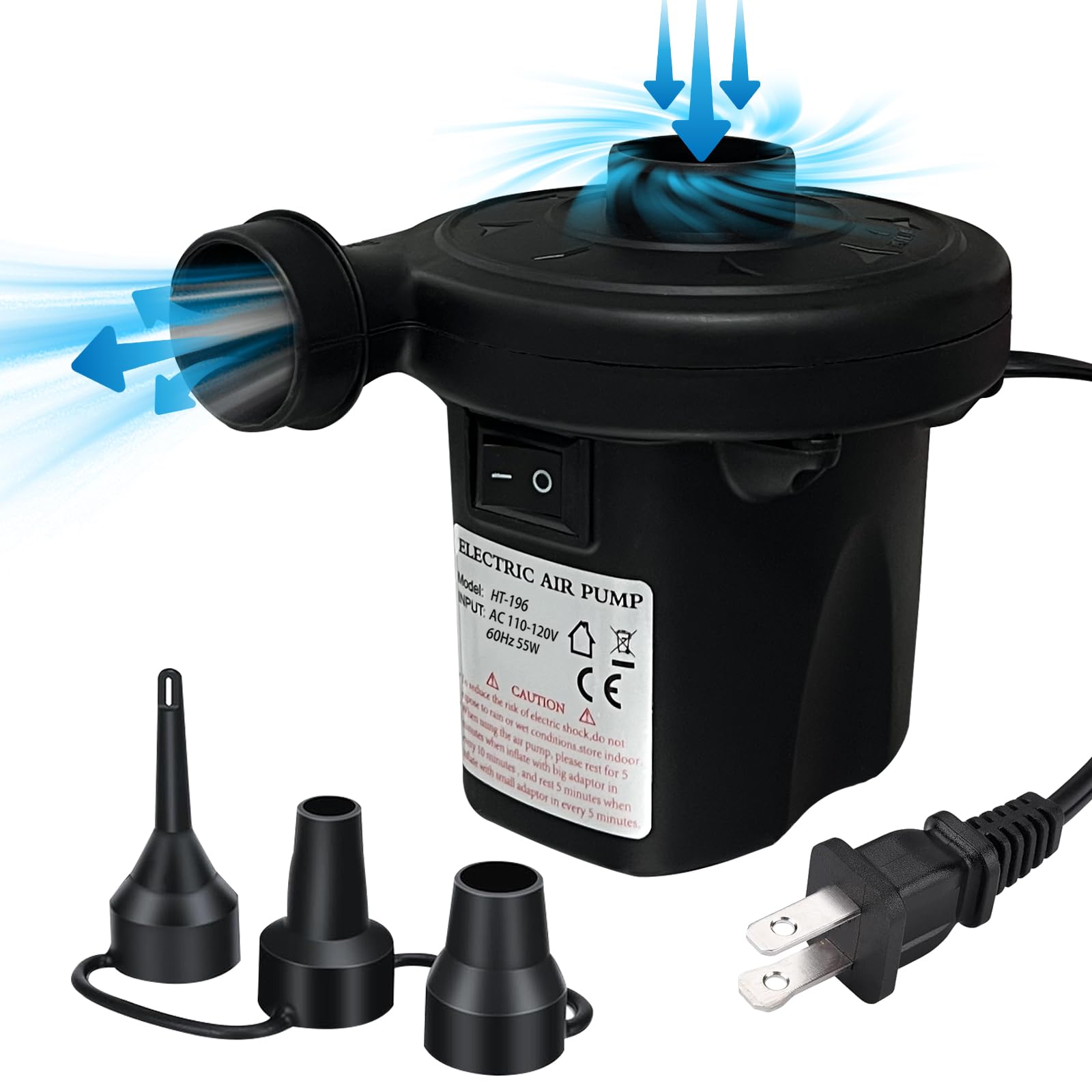 **Aida & Hani Electric Air Pump for Inflatables - Fast Inflating & Deflating Air Mattress Pump with 3 Nozzles - Ideal for Pool Floats, Air Beds, and Camping Gear (Black)**