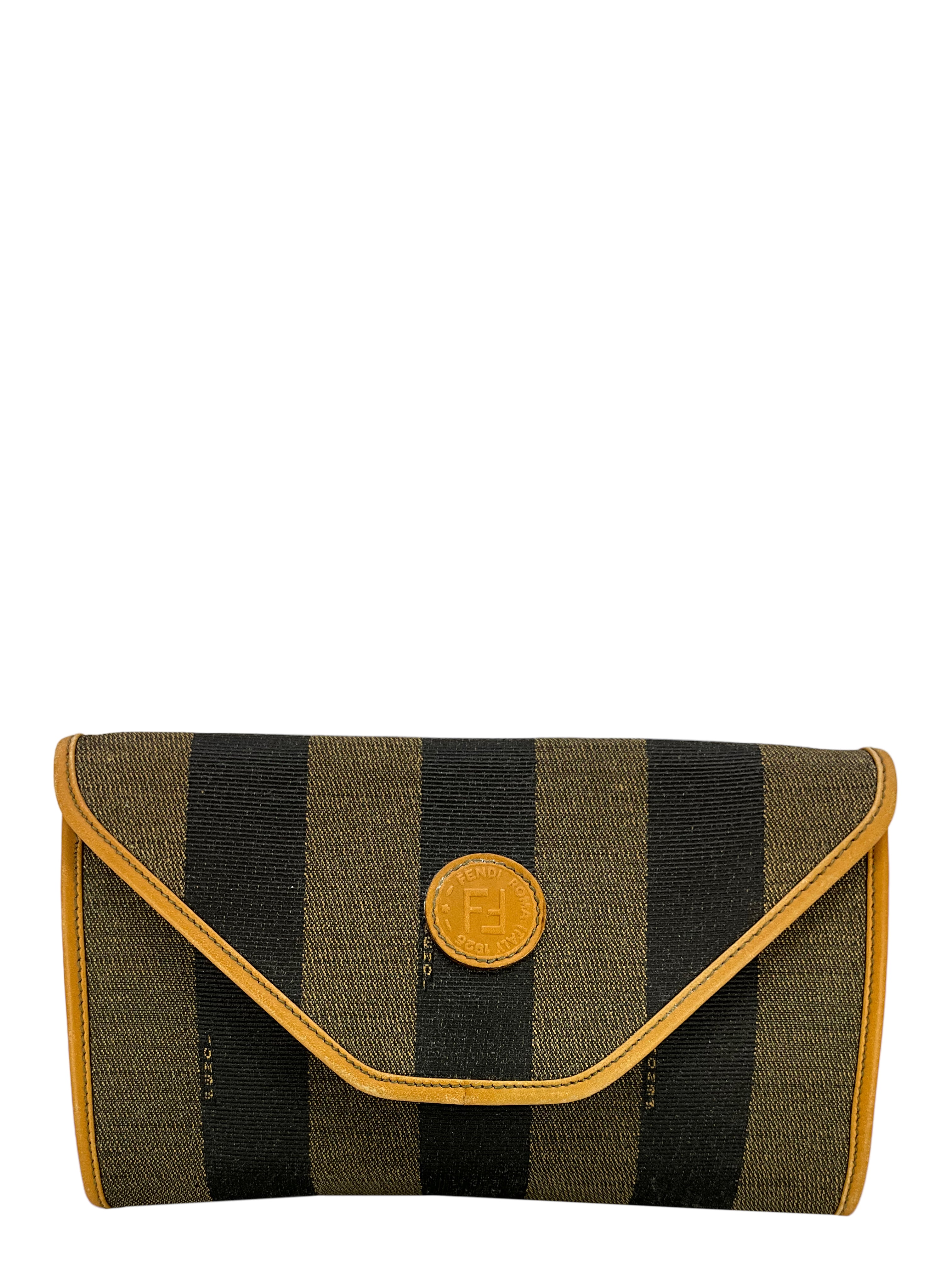 FENDI Vintage Vinyl Pequin Striped Envelope Clutch Bag for Women | Luxury Designer Handbag for Evening Parties & Special Occasions