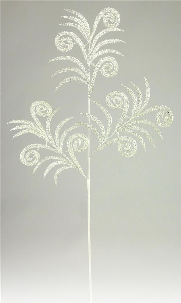 35 White Glittered Swirl Palm Spray - Elegant Wedding & Party Decorations for Tropical Beach Events, Birthday Celebrations and Home Decor