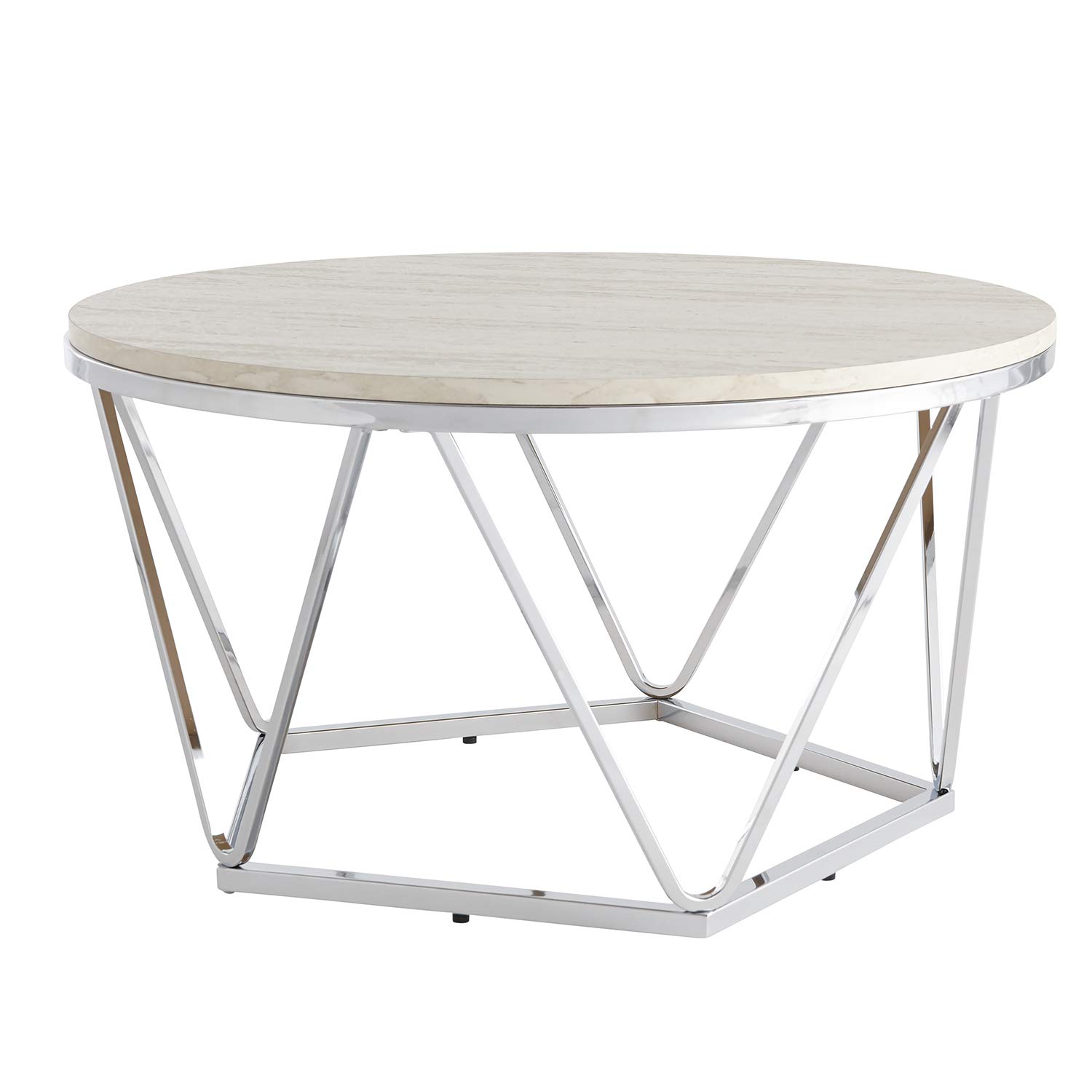 SEI Furniture Luna Cocktail Table - Silver Faux Travertine Coffee Table for Living Room, Patio & Lounge - Modern Side Table for Home Decor & Entertaining