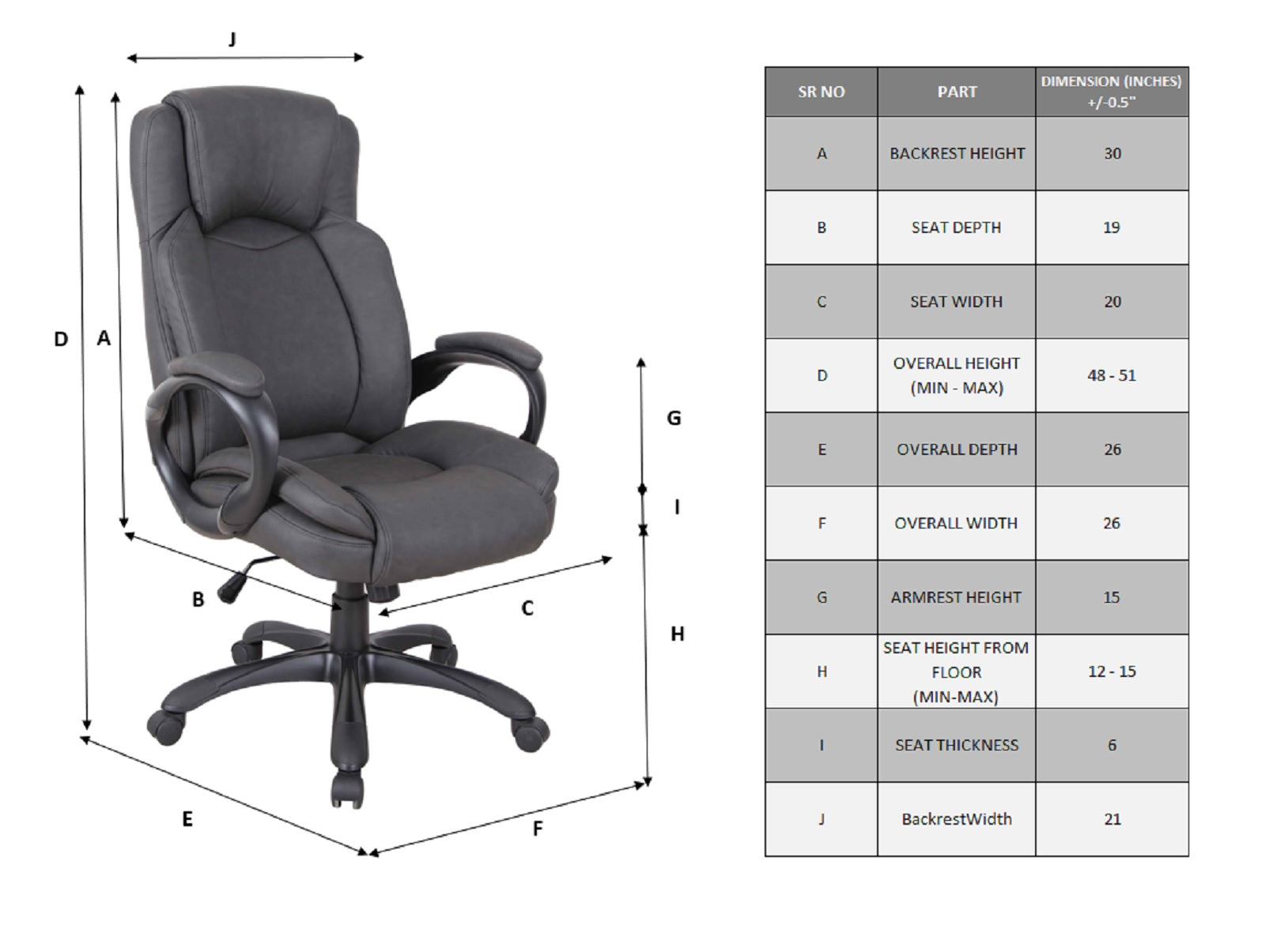 1293H Ergonomic Office Chair with Adjustable Height - Grey, Comfortable Computer Desk Chair for Home & Office Workspaces - Perfect for Long Hours of Sitting, Gaming, and Remote Work