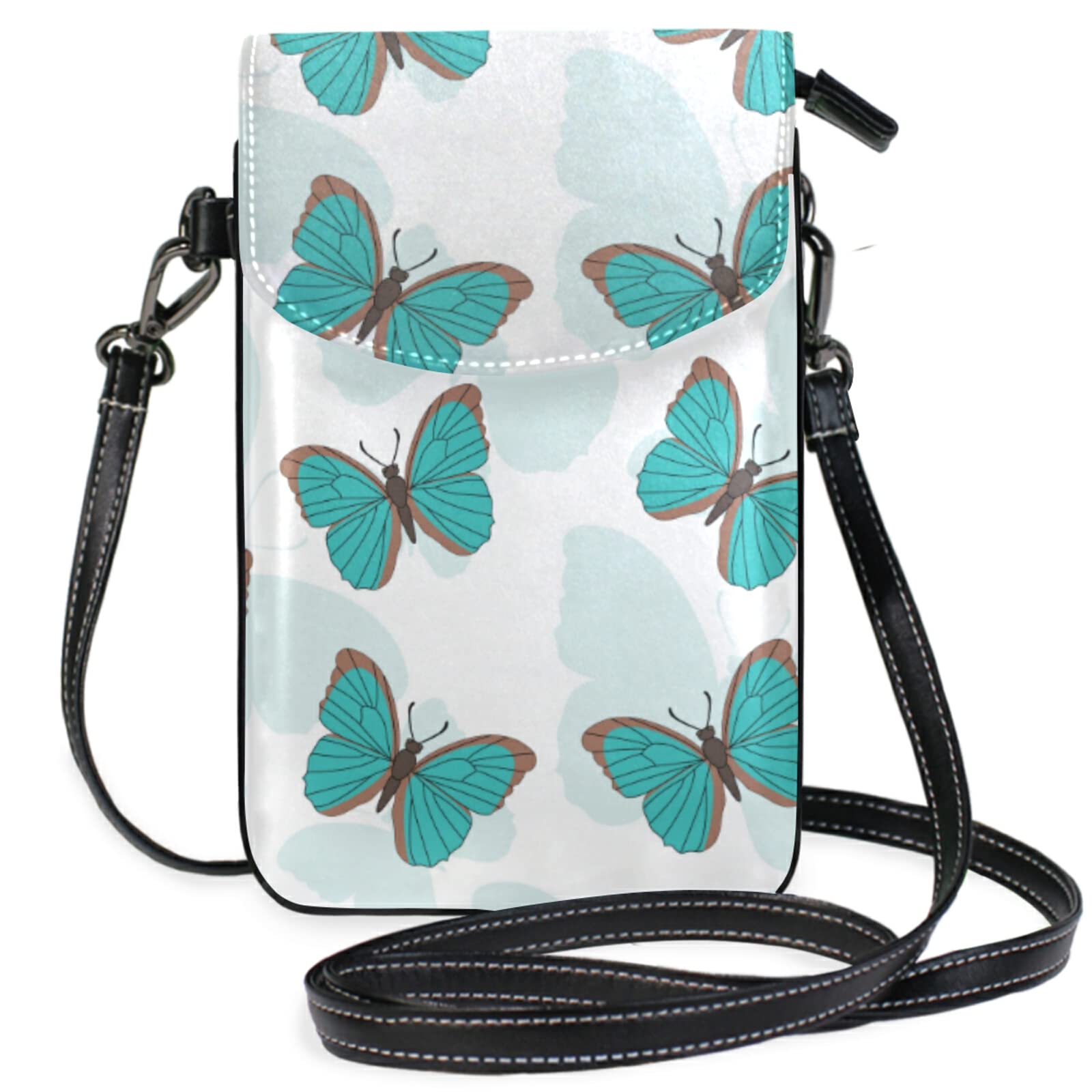 Lightweight Leather Phone Purse for Women - Small Crossbody Shoulder Bag with Strap, Mini Green Butterfly Design | Perfect for Everyday Use, Travel, Shopping & Parties