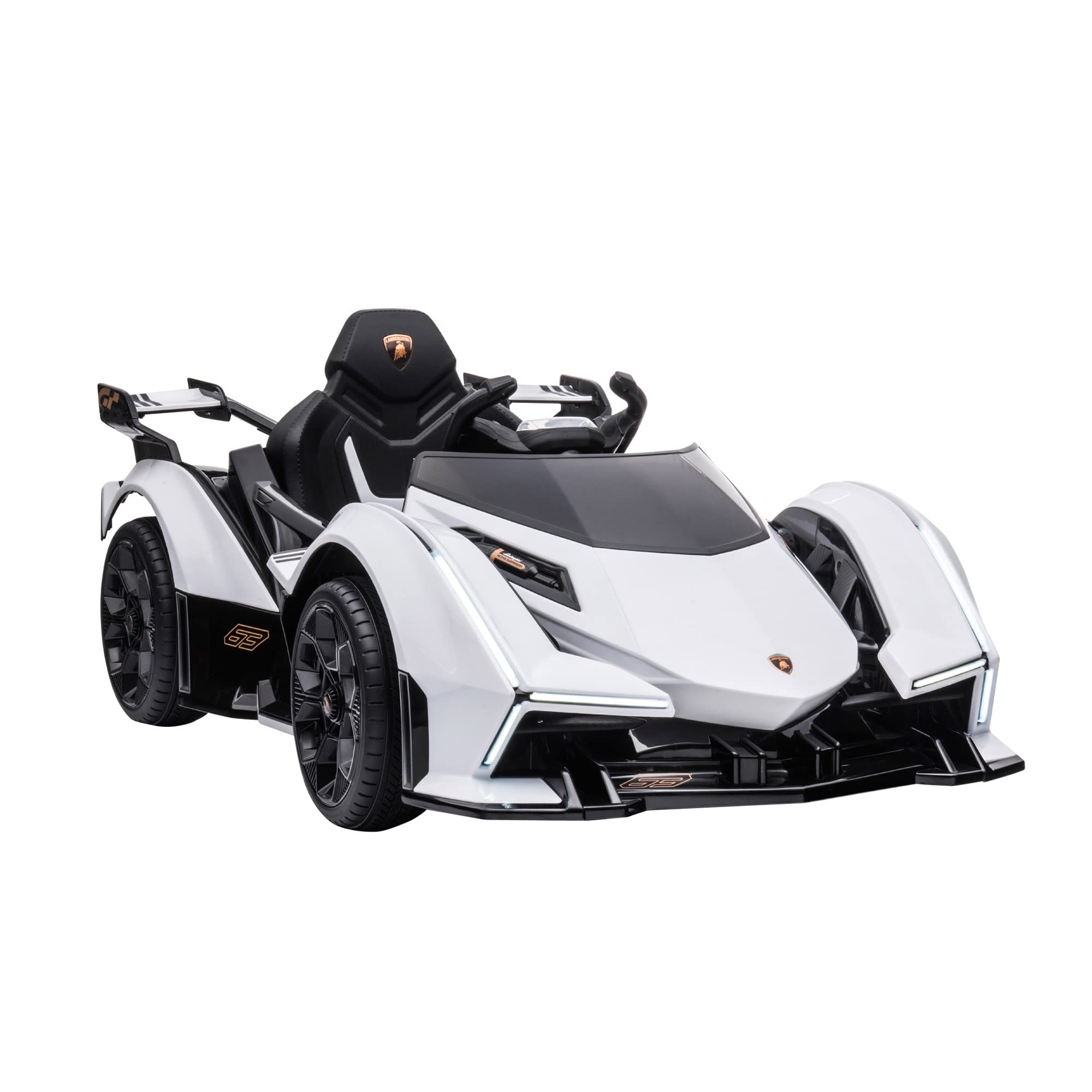 Lamborghini V12 Vision Gran Turismo 12V Electric Ride-On Car for Kids - Licensed Battery-Powered Toy with Remote Control, LED Lights & Music - Perfect Gift for 3-6 Year Old Boys & Girls (White) | Outdoor Play, Birthday Present, Pretend Driving Fun