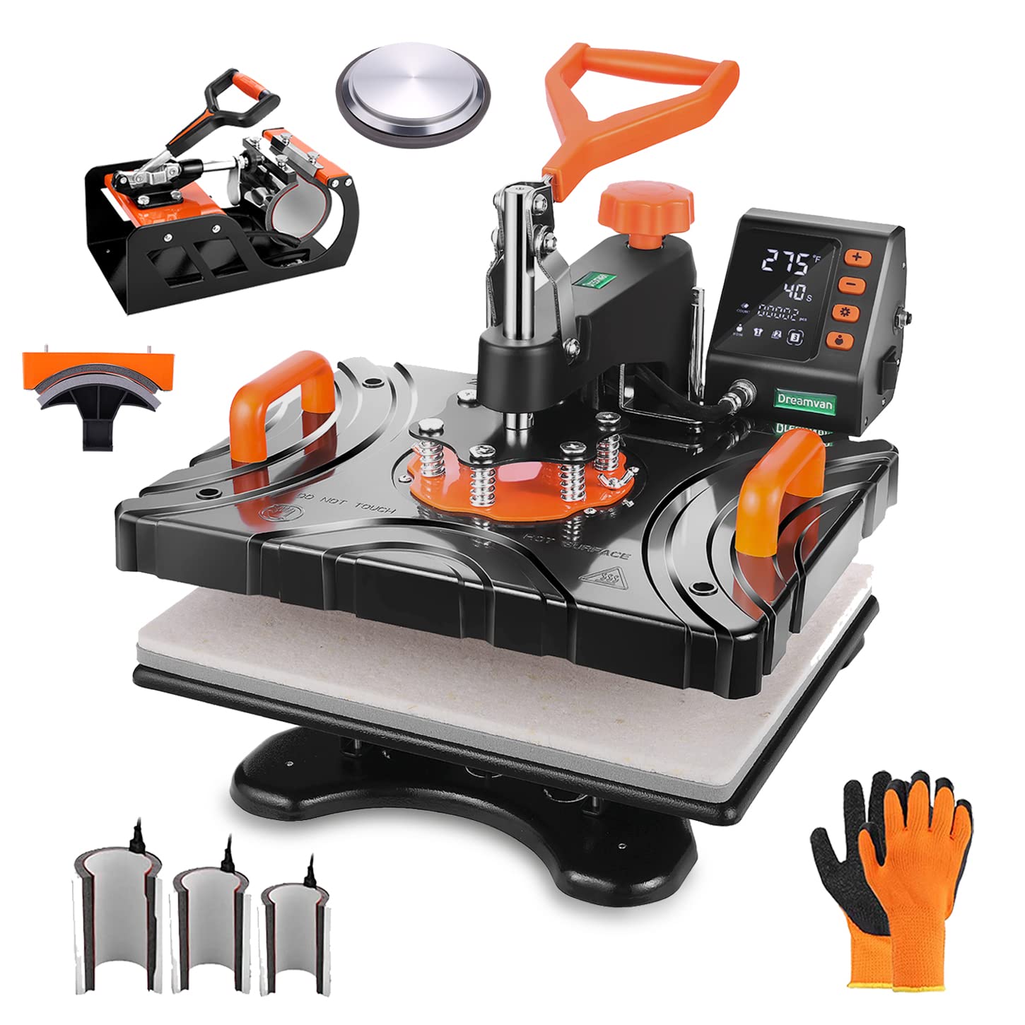 **DREAMVAN 12x15 Inch 8-in-1 Heat Press Machine, 360° Swivel Sublimation Transfer for T-Shirts, Caps, Mugs & Hats – Perfect for DIY Custom Apparel & Personalized Gifts**