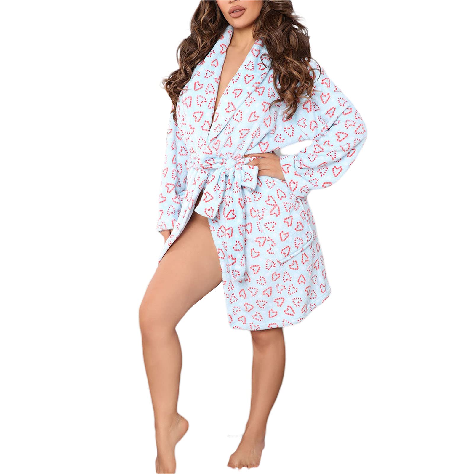 Bowanadacles Women's Fleece Plush Robe - Long Sleeve Floral Printed V-Neck Nightgown for Fall/Winter | Cozy Homewear & Loungewear for Relaxing Evenings by the Fireplace