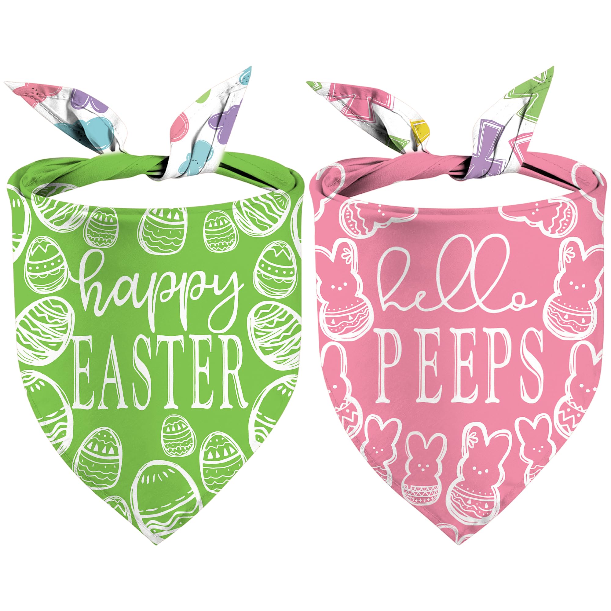 Reversible Easter Dog Bandanas - 2 Pack Dual-Layer Easter Egg Design Pet Bandana for Small & Large Dogs - Perfect Easter Gift for Puppies - Great for Easter Photos, Egg Hunts & Holiday Celebrations