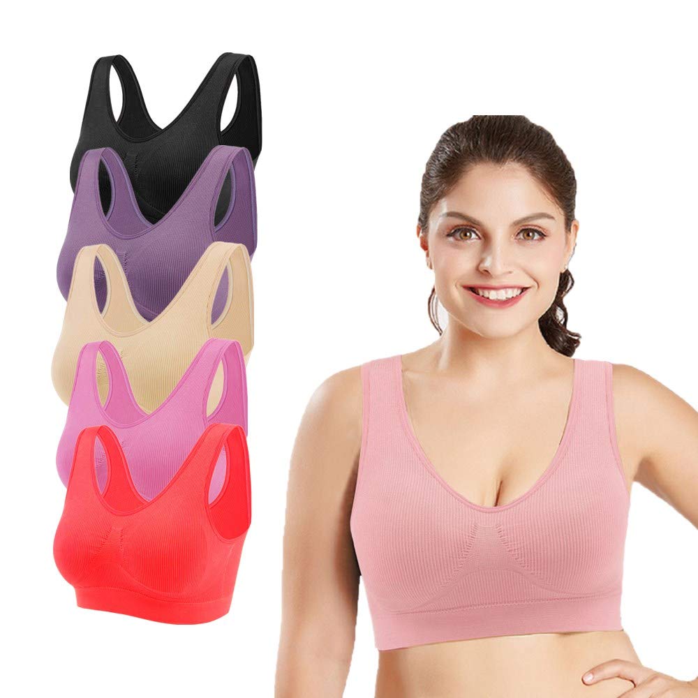 Plus Size Wireless Sports Bras for Women - 2 Pack with Removable Pads for Yoga & Workouts