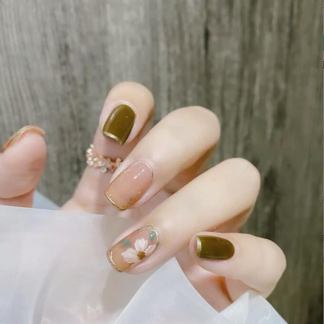 24Pcs Short Square Press on Nails - French Fake Nails with Glossy Gradient Design, Acrylic False Nails Full Cover Tips for Women & Girls | Perfect for Parties, Weddings, and Daily Wear (Orange French)
