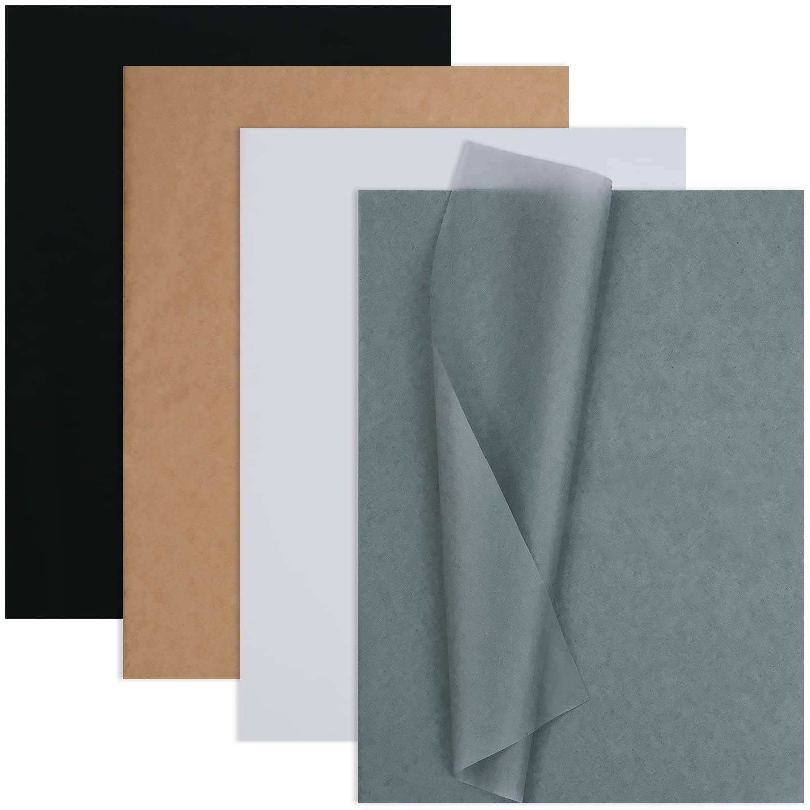 Premium 100-Sheet Kraft Tissue Paper Set - Black, White, Gray & Brown for Gift Wrapping, DIY Crafts, Holiday Decor | 14