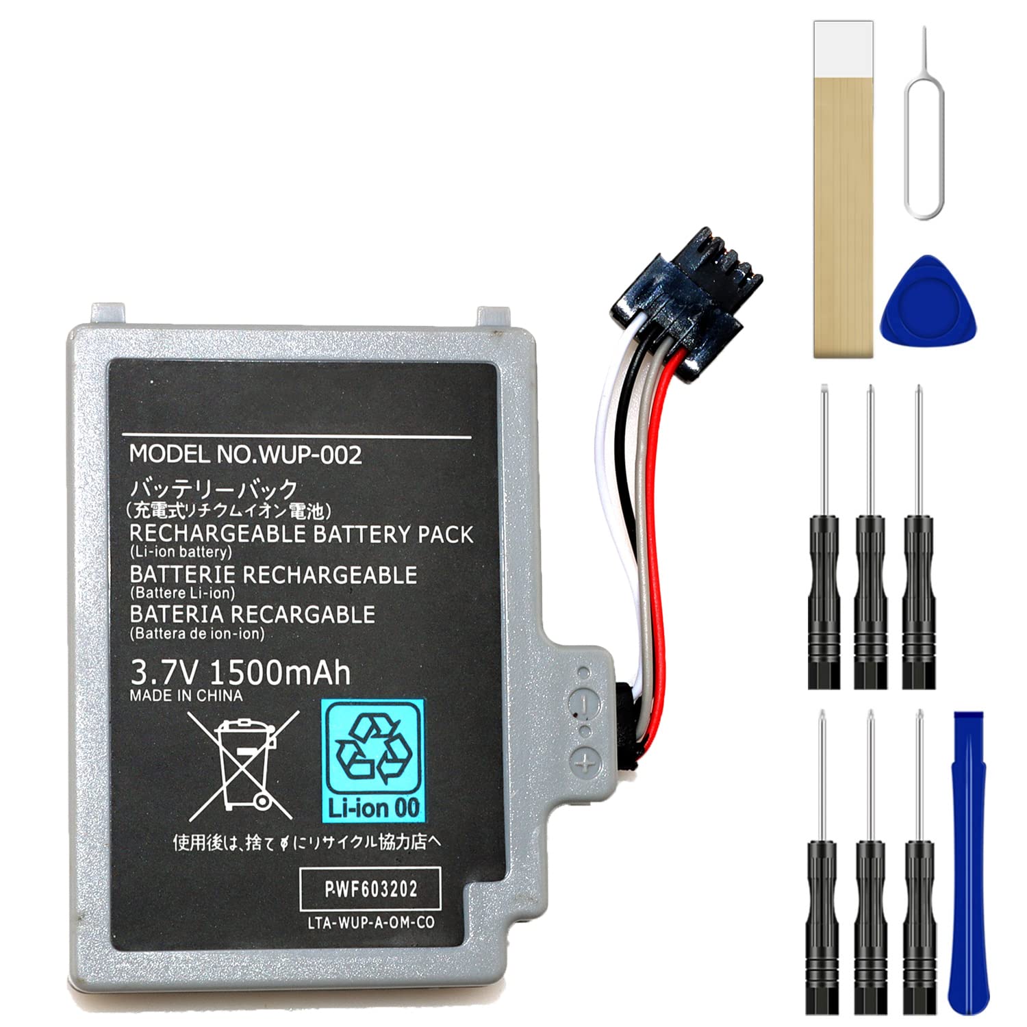 Original Nintendo Wii U Gamepad Controller Replacement Battery 1500mAh - Compatible with WUP-012 & WUP-002 Models - Includes Adhesive Tape & Repair Tools - Perfect for Battery Replacement, Gamepad Repair & Extended Gaming Sessions