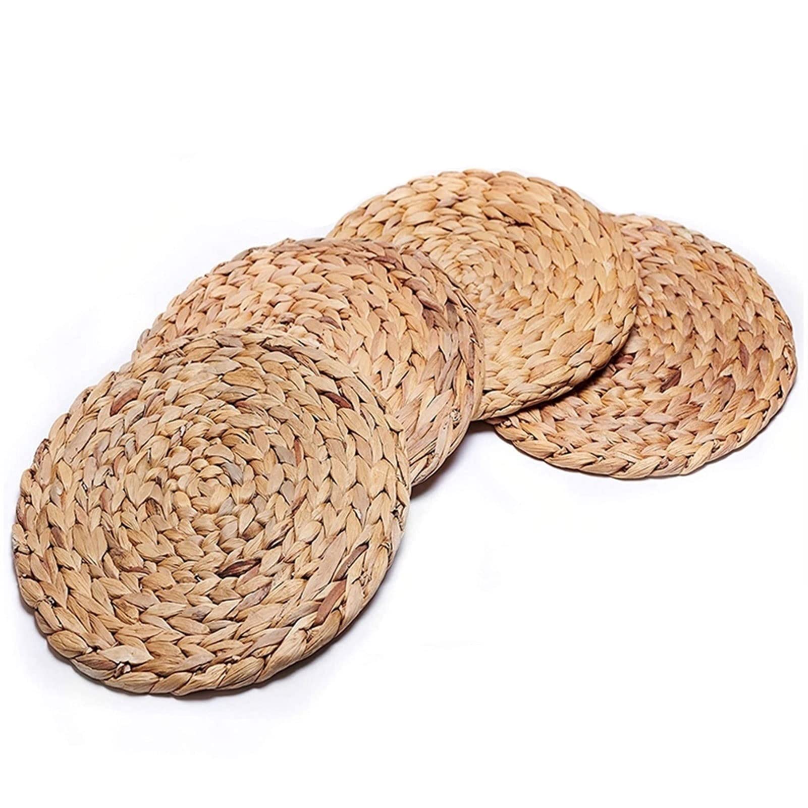 BZGKNUL Set of 4 Round Woven Placemats - Natural Water Hyacinth & Seagrass Heat Resistant Non-Slip Table Mats for Dining, Kitchen, and Outdoor Use | Handmade Eco-Friendly Home Decor (30cm)