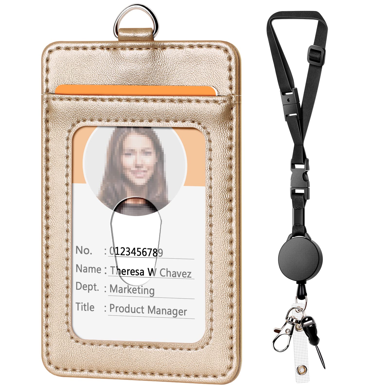 Leather Badge Holder with Retractable Lanyard - Office ID Card Holder for Employees & Students