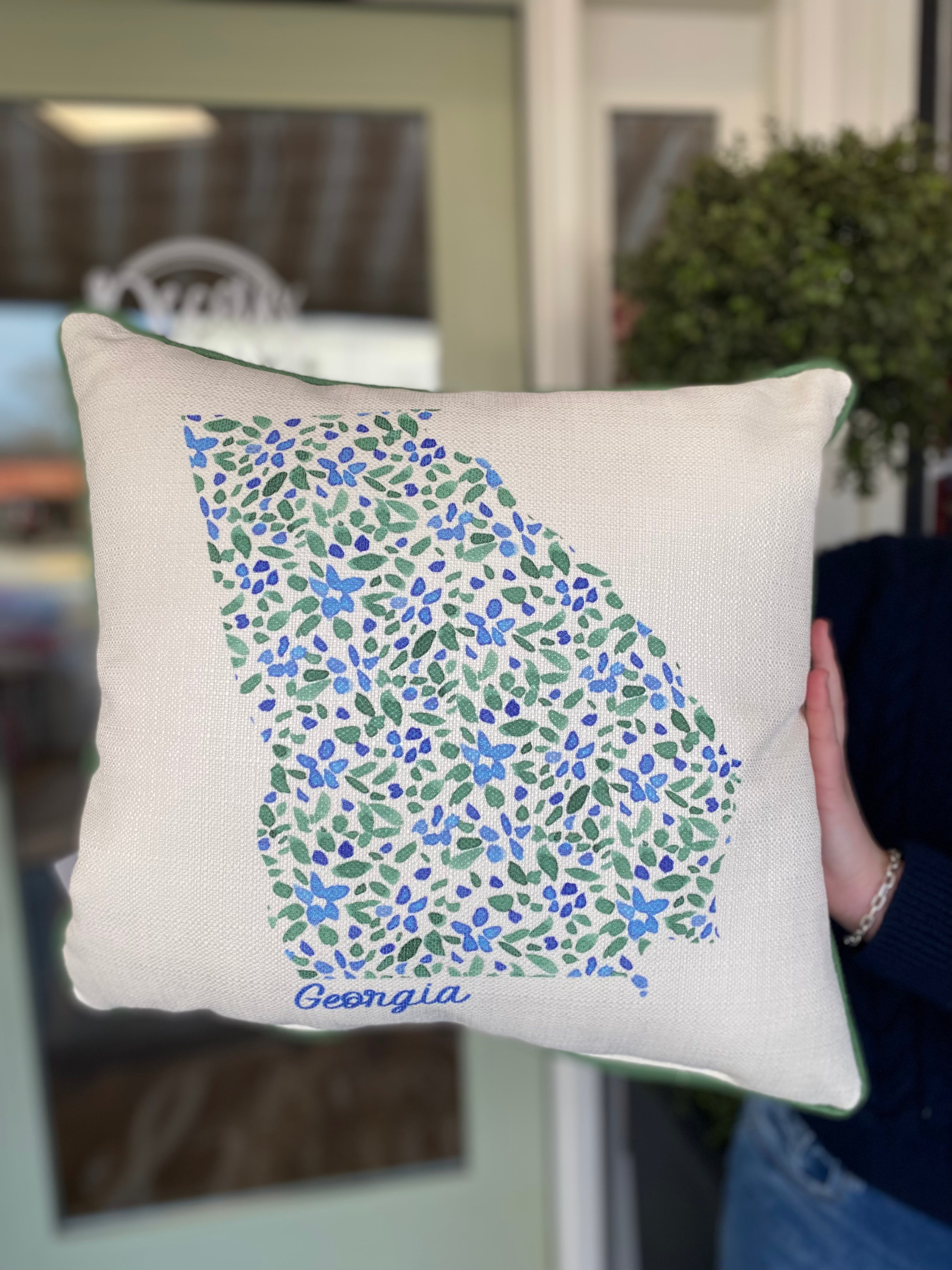 Georgia Floral Blue & Green Decorative Throw Pillow Cover - Boho Chic Home Decor for Living Room, Bedroom & Couch