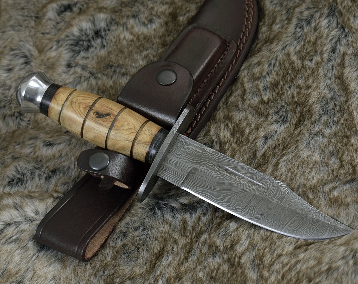 Tactical Stealth Military Knife with Olive Wood Handle - Durable & Sharp for Outdoor Survival, Hunting, and Camping