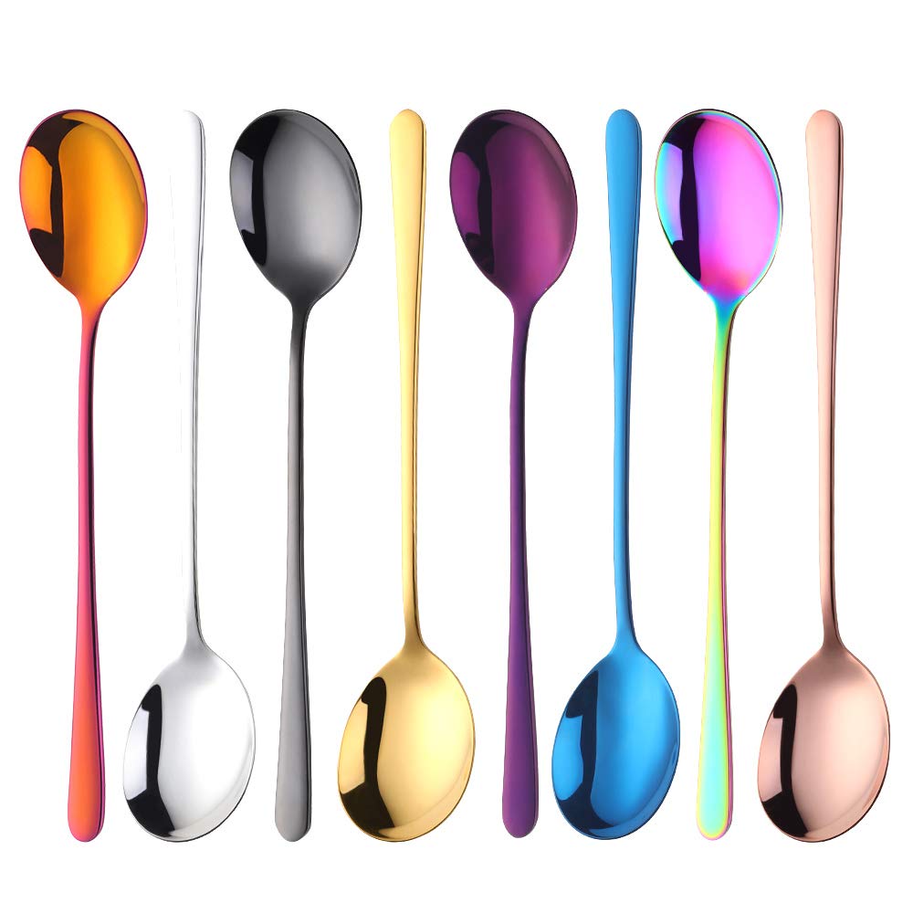 Premium 8-Piece Stainless Steel Korean Soup Spoons Set - 8-Inch Durable Dinner Spoons in 8 Colors - Ideal for Asian Cuisine, Hot Pot, Soups & Home Dining Tableware