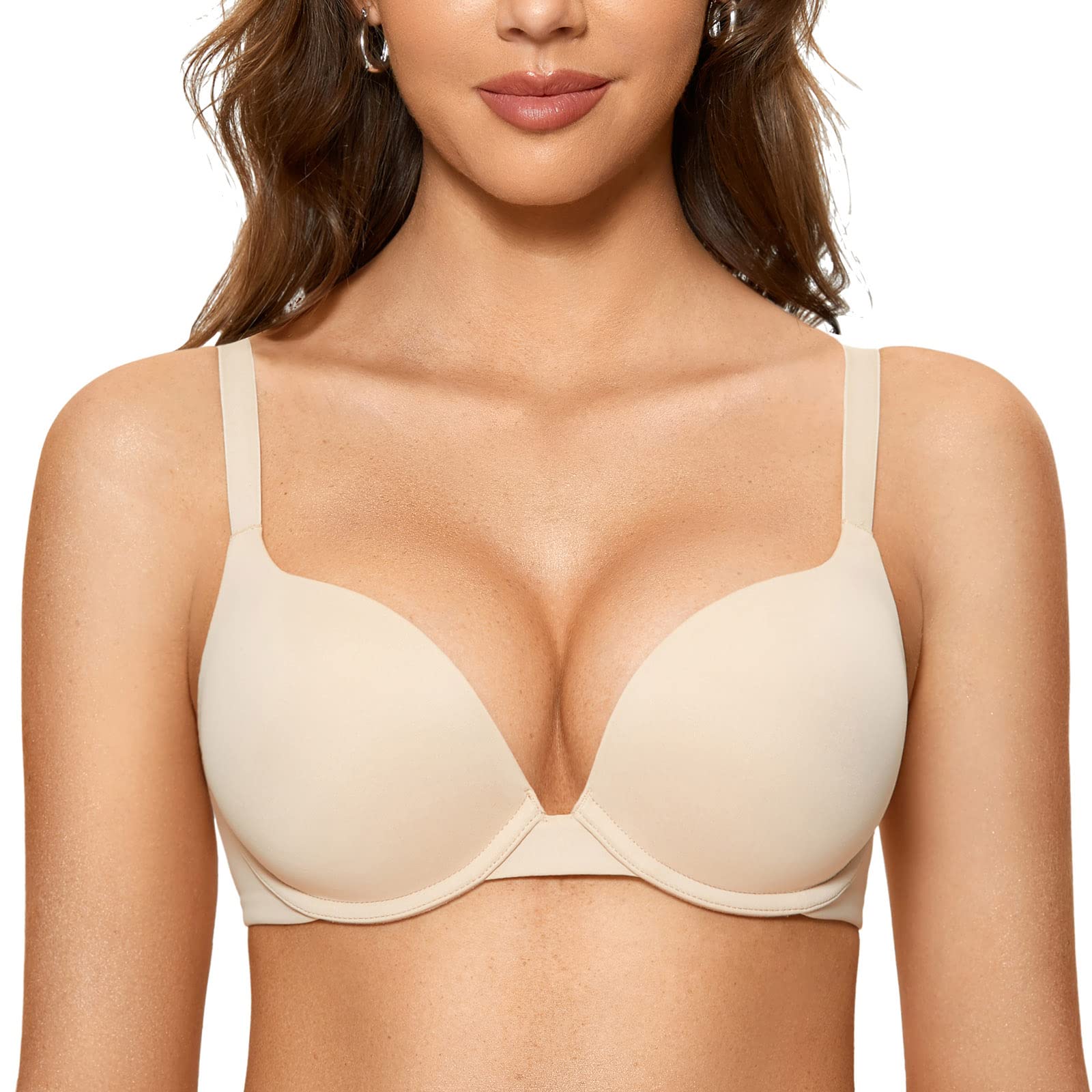 DOBREVA Women's Push Up Bra - Plunge Full Coverage T-Shirt Bra with Comfortable Padded Underwire for Everyday Wear & Special Occasions