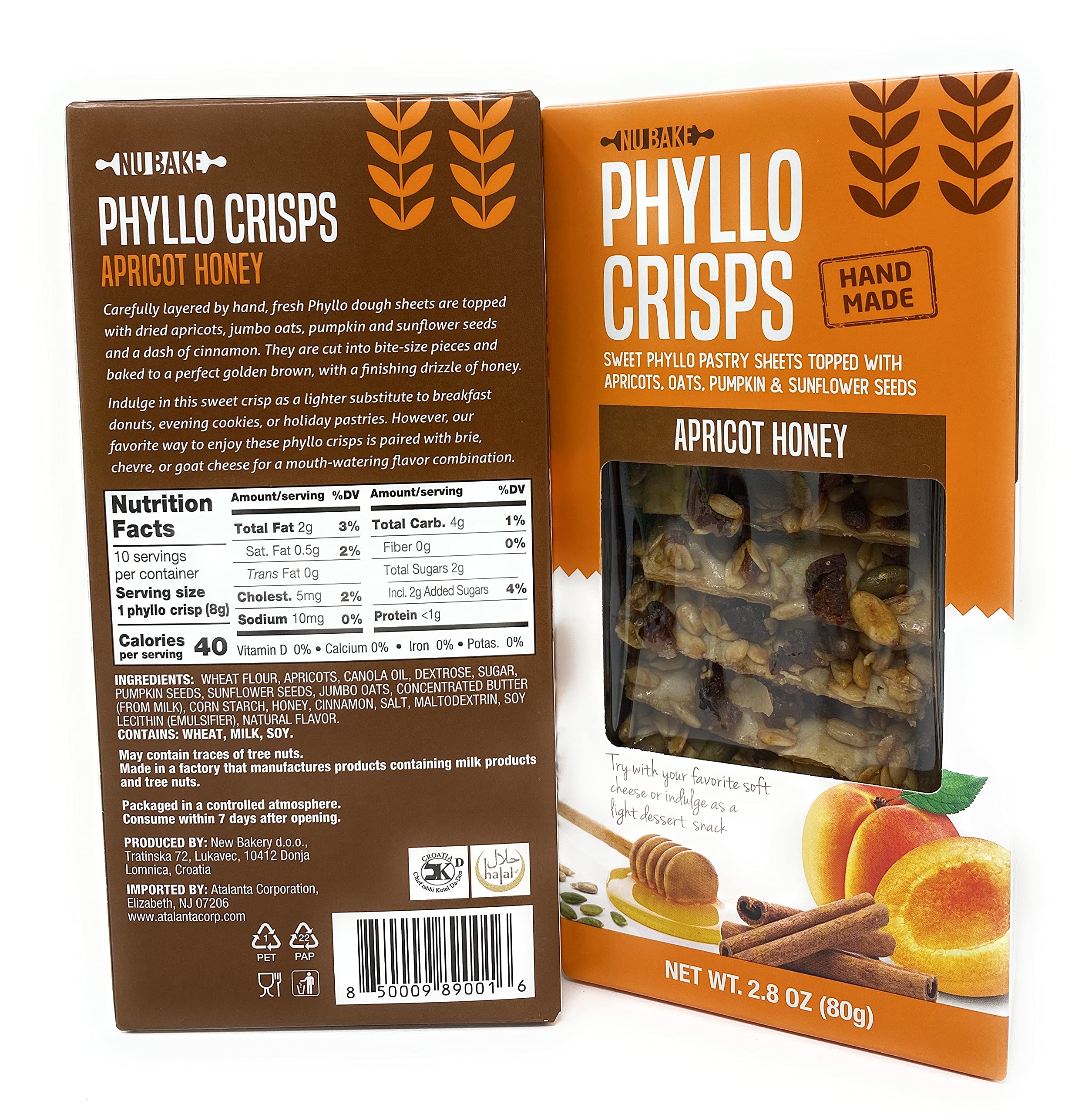 Premium Apricot Honey Phyllo Crisps - 2.8 oz (Pack of 12) | Authentic Greek Baklava Pastry | Perfect for Snacking, Dessert Platters & Holiday Gifting