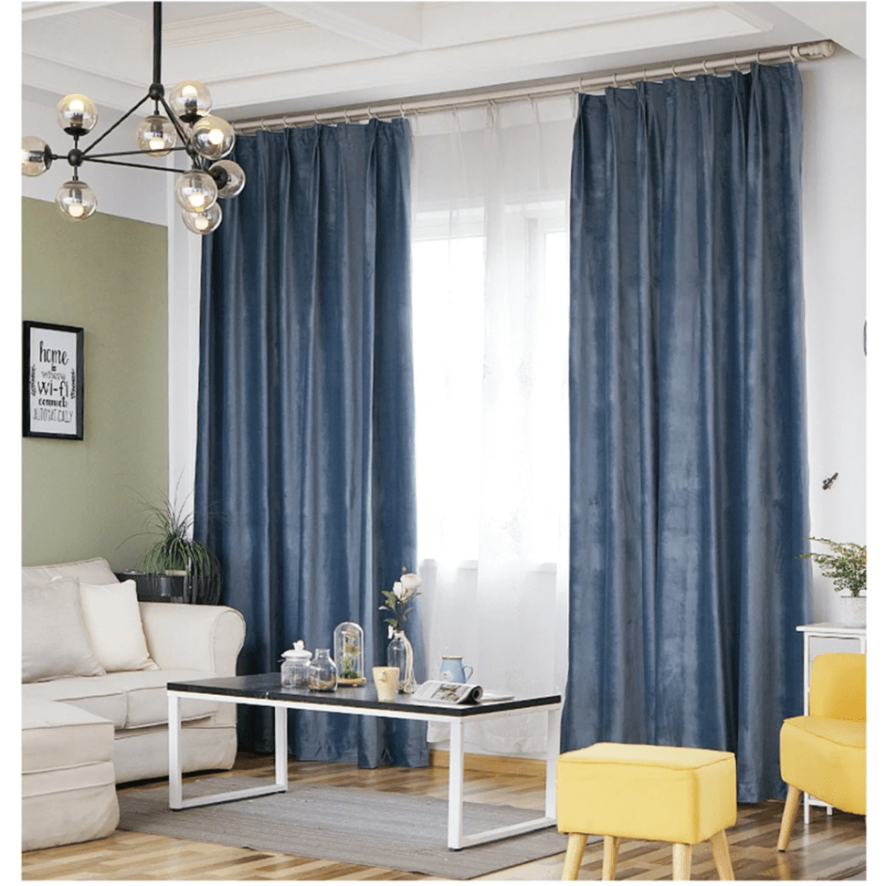 Brittany Velvet Plain Curtains in Haze Blue - Luxurious Soft Blackout Drapes for Living Room & Bedroom