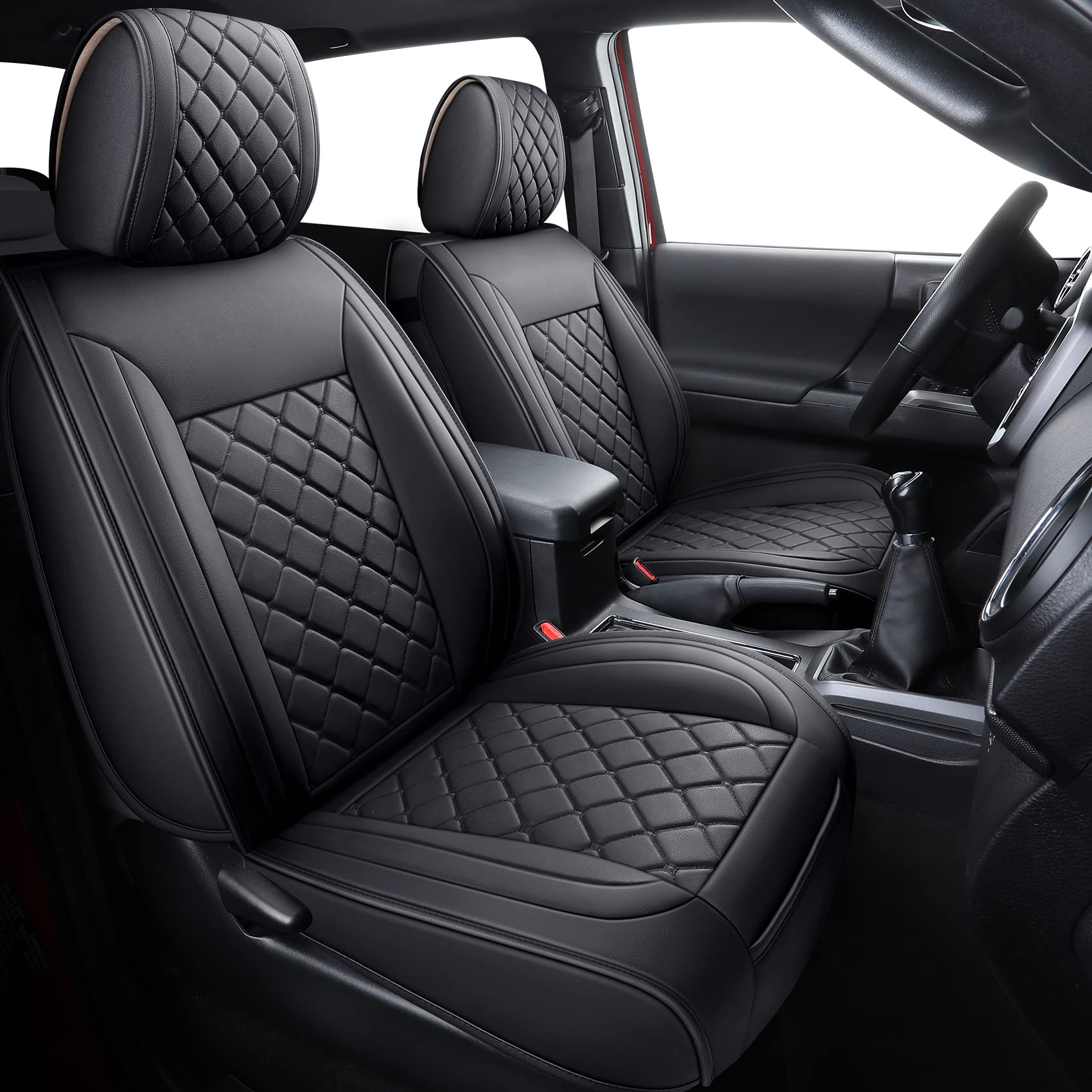 Premium Waterproof Faux Leather Seat Covers for 2005-2025 Toyota Tacoma - Custom Fit for Sport/Extended/SR/V6/Limited Models (Full Set, Black) - Durable Protection for Off-Roading, Camping & Daily Commute