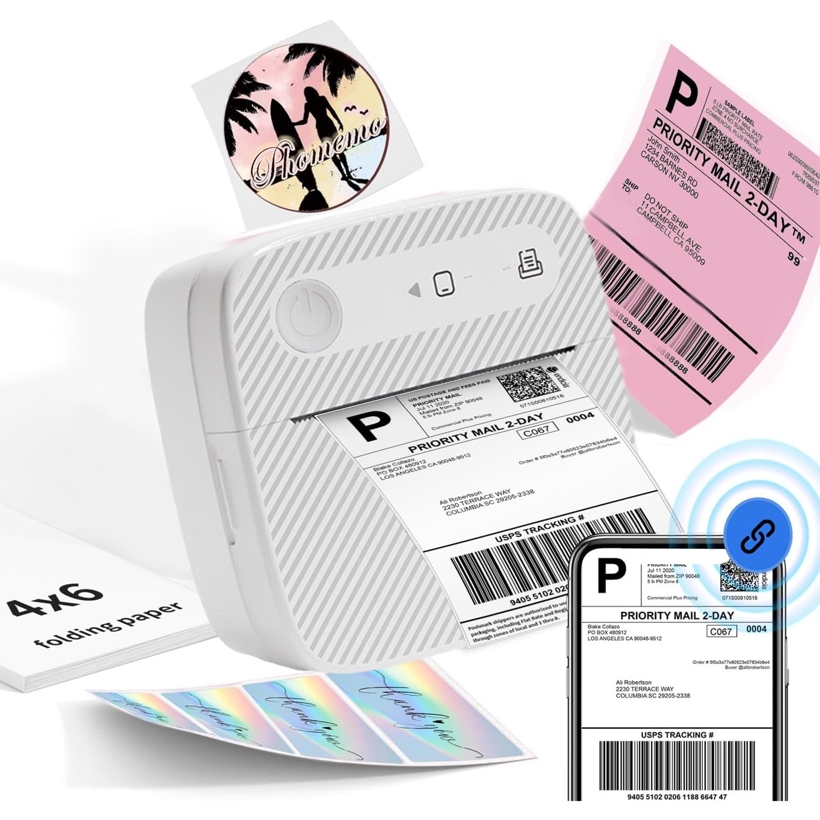 Bluetooth Thermal Sticker Printer for iOS & Android - Wide Format Label Maker for Flashcards, DIY Crafts & Kids Activities | Portable Study Printer for Home, School & Office Use