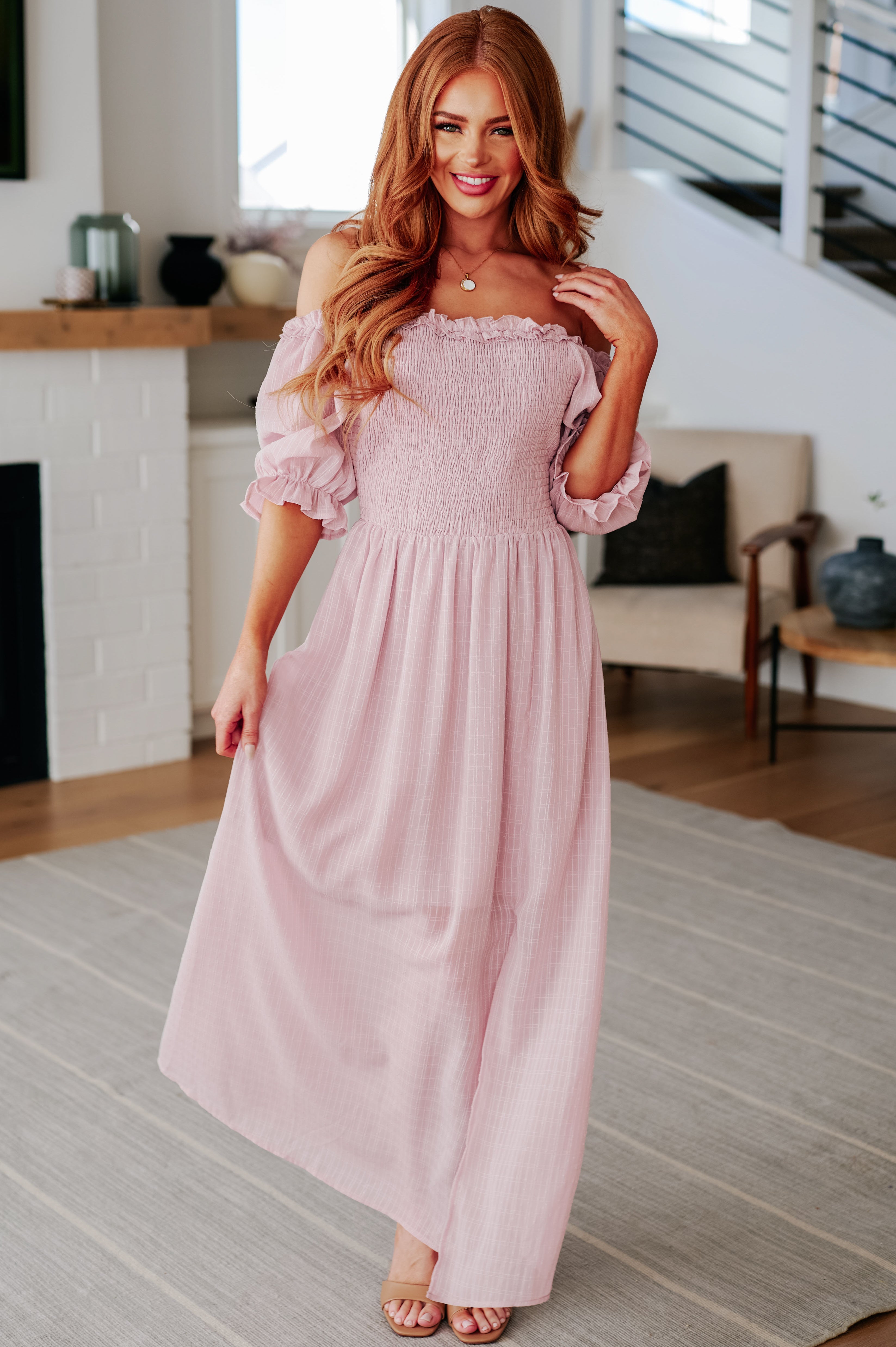 Midday Stroll Dress - Women's Casual Summer Flowy Midi Dress for Beach, Brunch & Outdoor Activities