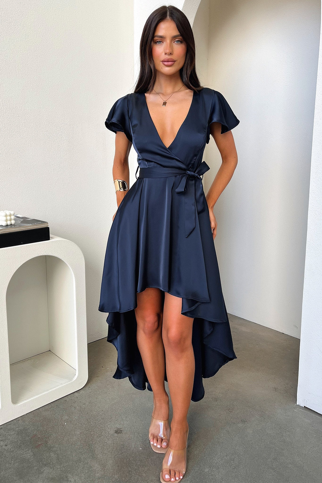 Amelia Silk Midi Dress for Women - Navy Blue Elegant Flowy Summer Dress for Parties, Weddings & Special Occasions