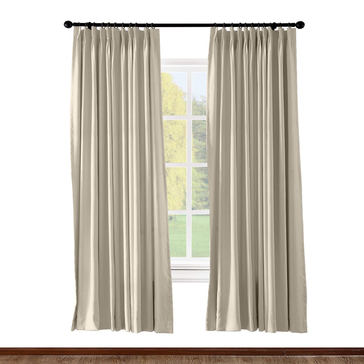 PRIM Room Extra Wide Blackout Curtains - Thermal Insulated Pinch Pleat Drapes for Large Windows (120x96-inch, 1 Panel, Beige) | Darkening & Energy Saving | Perfect for Living Room, Bedroom & Floor-to-Ceiling Windows