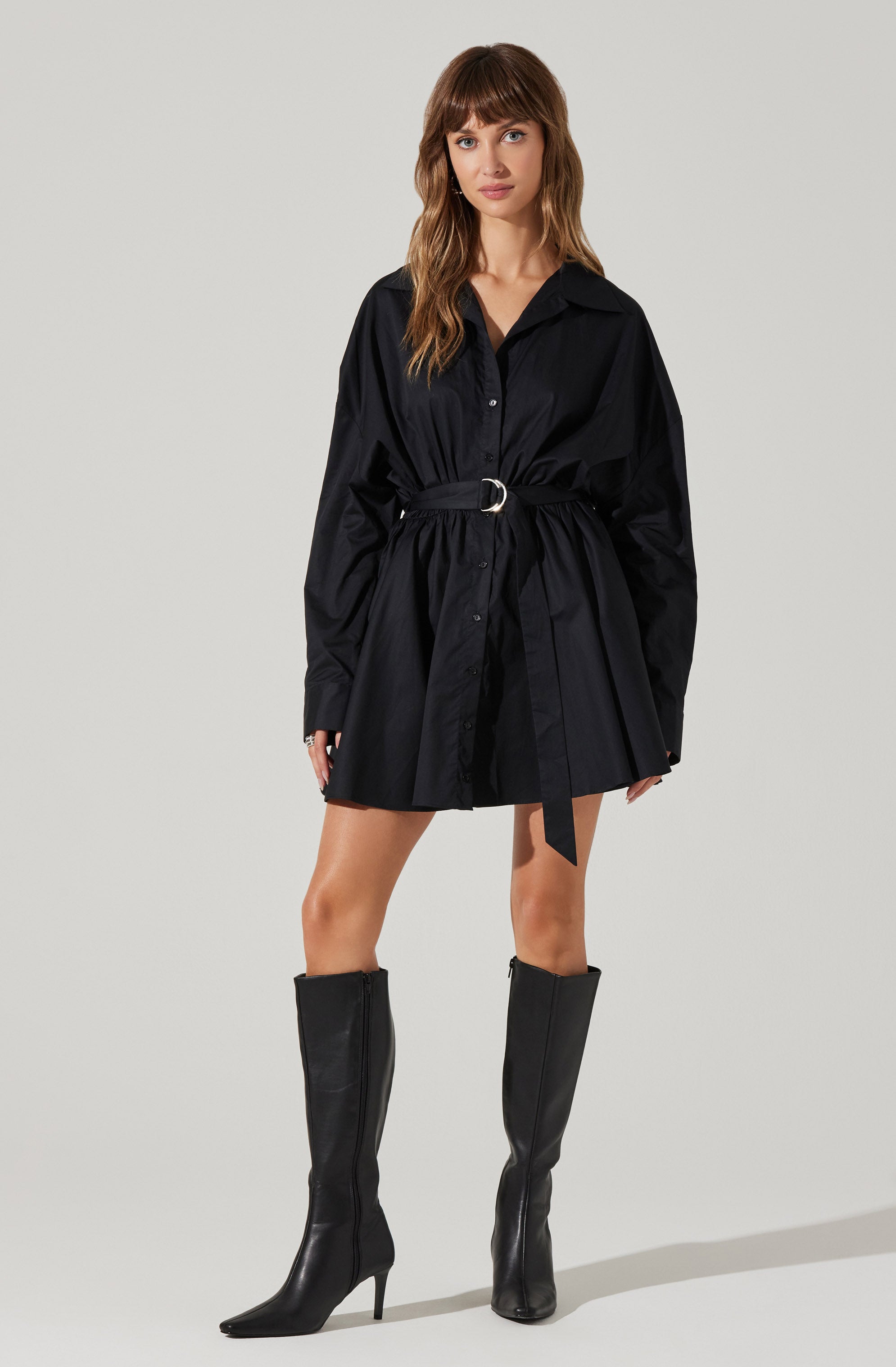 Winica Belted Mini Shirtdress for Women - Stylish Casual & Office Wear - Perfect for Work, Dates & Everyday Outfits