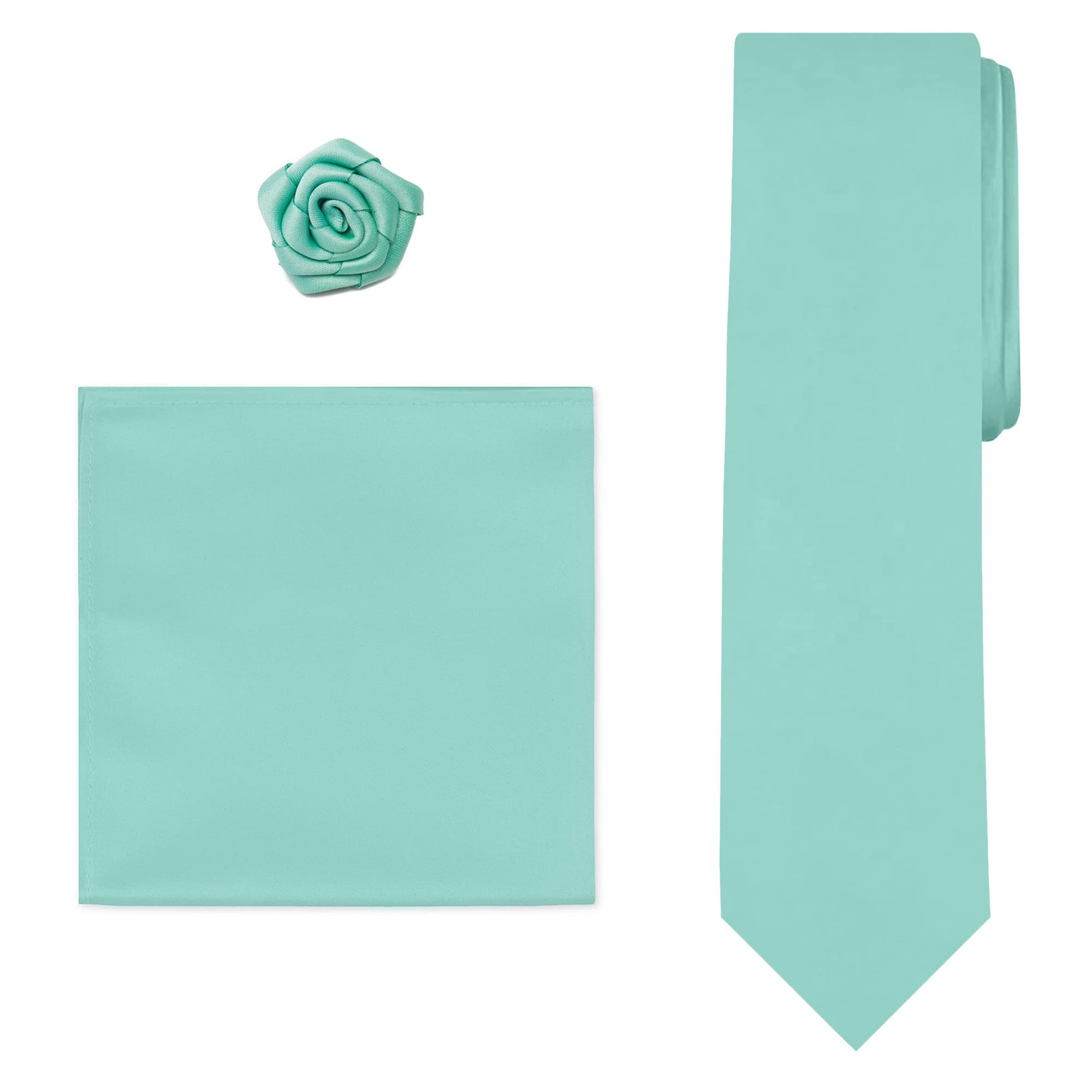Boys Tie Hanky Open Rose Lapel Flower 3-Piece Set - Formal Attire Accessories for Weddings, Prom & Special Occasions