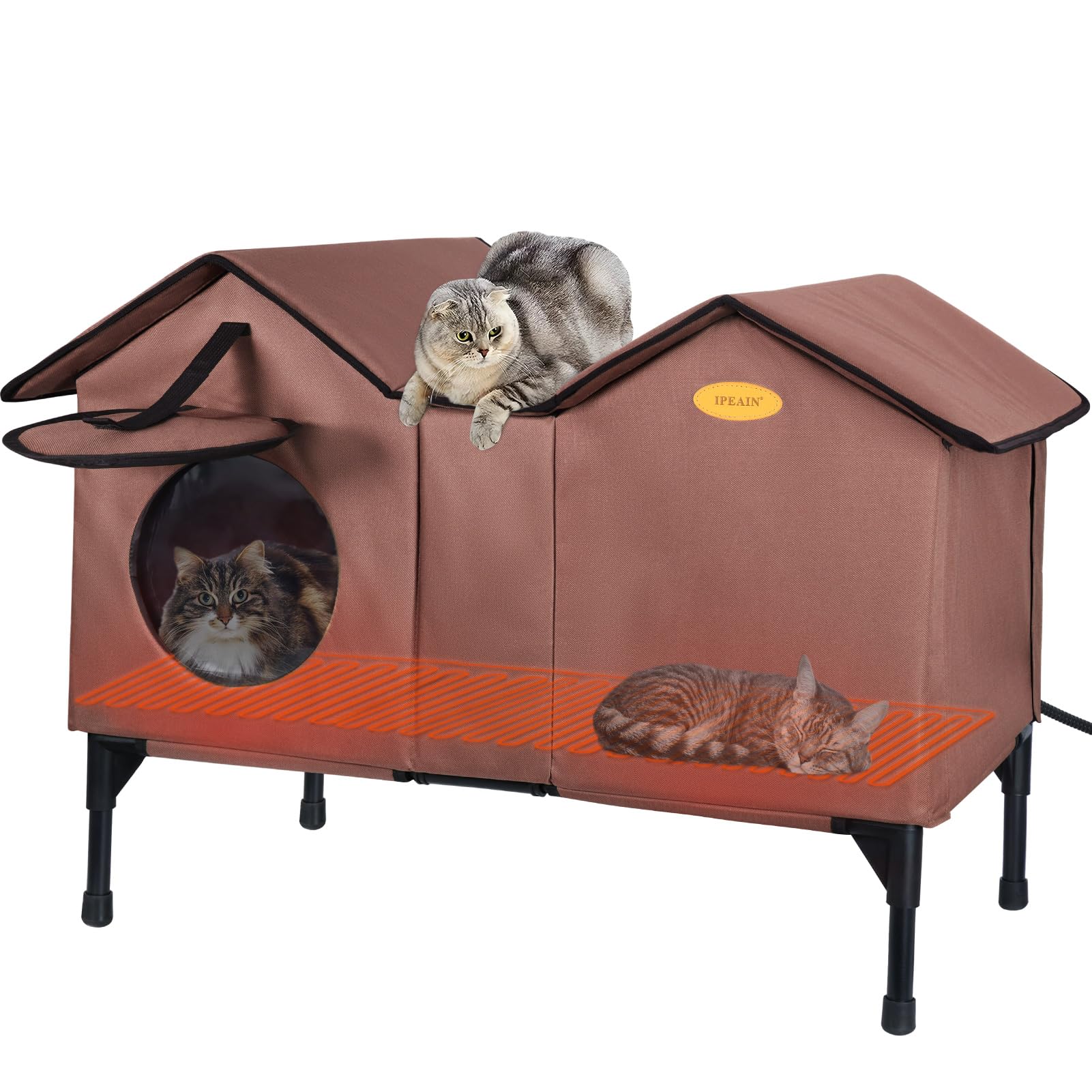 Premium Heated Outdoor Cat House for Winter - Extra Large Insulated Waterproof Shelter for Feral & Stray Cats - Weatherproof Multi-Cat Design (Tan) - Perfect for Backyards, Porches & Garages
