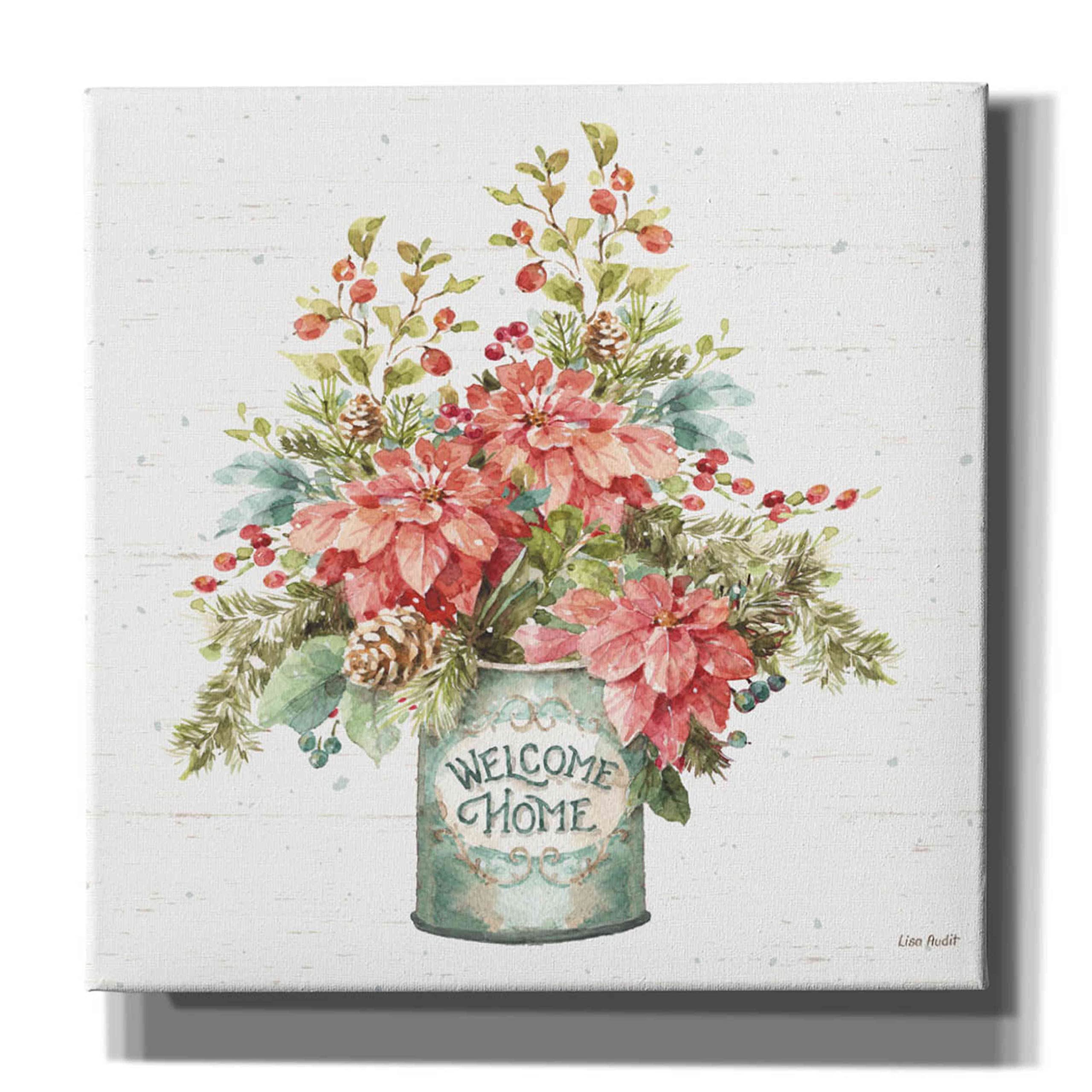Lisa Audit 'Our Christmas Story Bouquet' Canvas Wall Art - 26x26 Inch Christmas Floral Painting, Holiday Home Decor for Living Room, Bedroom & Office