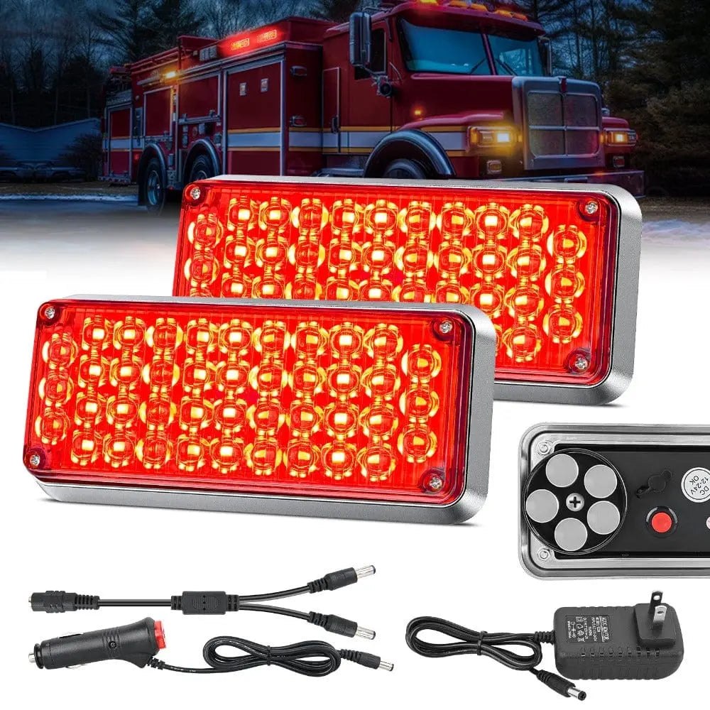42 LED Red Wireless Magnetic Strobe Lights - Waterproof Surface Mount with 5 Lighting Patterns (2-Pack) - Perfect for Emergency Vehicles, Trucks, Motorcycles & Off-Road Adventures