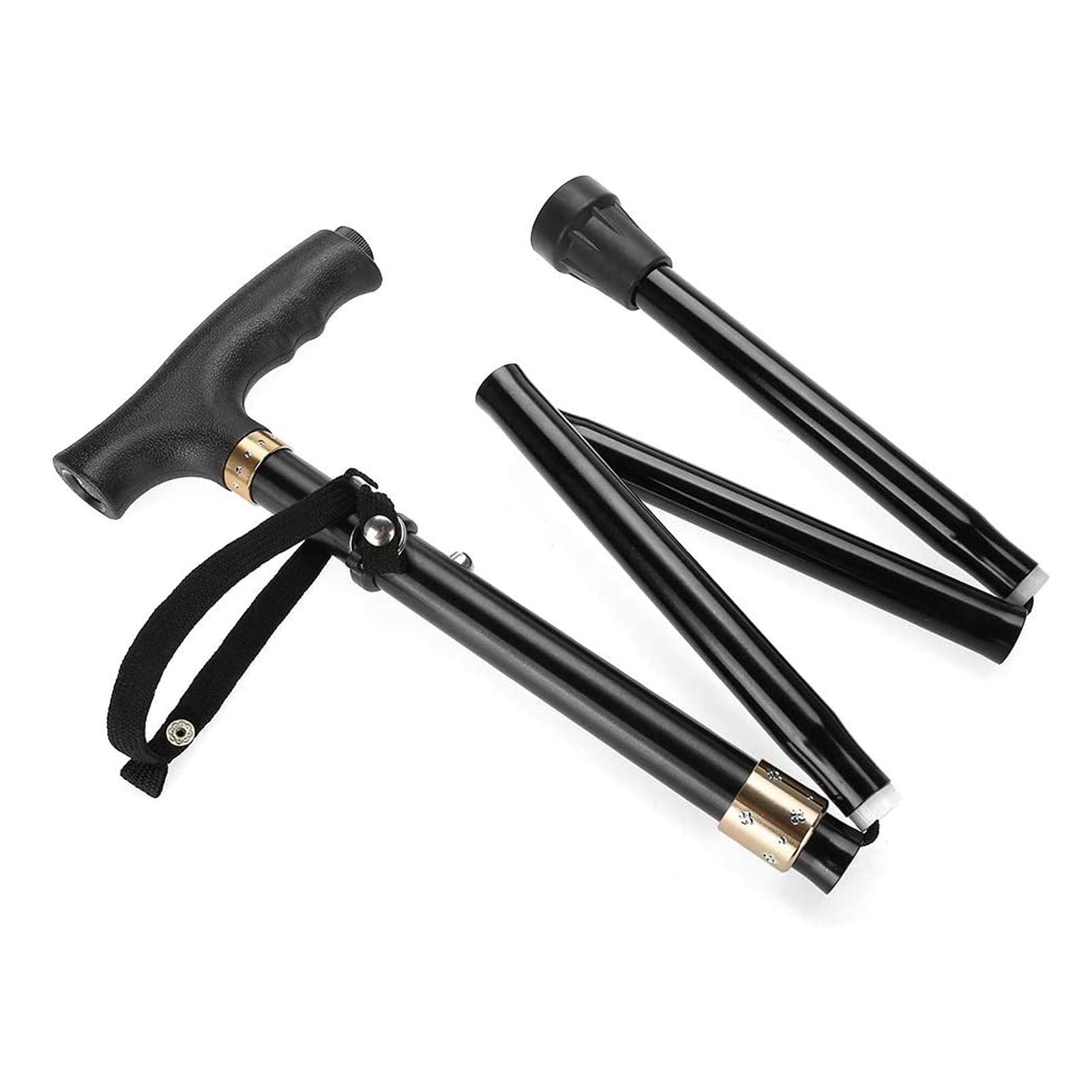Lightweight Aluminum Alloy Folding Cane with T-Handle - Adjustable Walking Stick for Seniors & Adults - Non-Slip Crutch with LED Light for Hiking, Travel & Daily Mobility Support