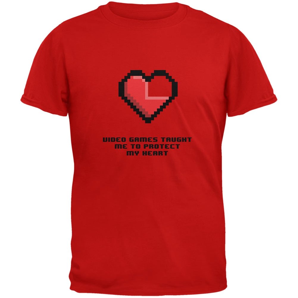 Video Games Protect My Heart Red Adult T-Shirt - Perfect for Gaming Enthusiasts & Casual Wear