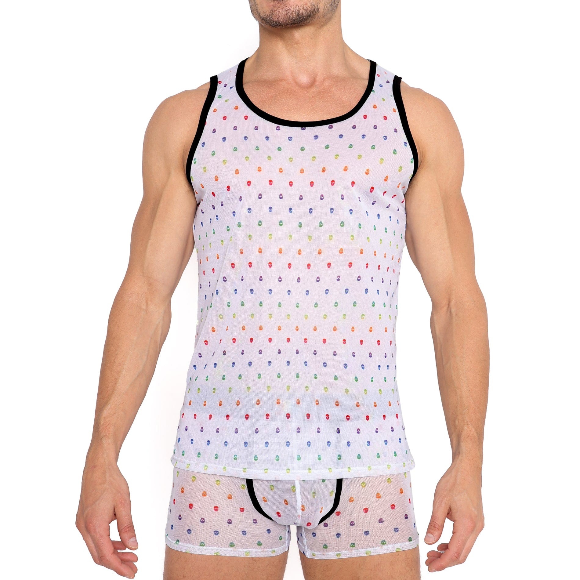 Pride Ditsy Skull White Sheer Mesh Tank Top - Gothic Punk Fashion for Women, Perfect for Concerts, Halloween & Alternative Outfits