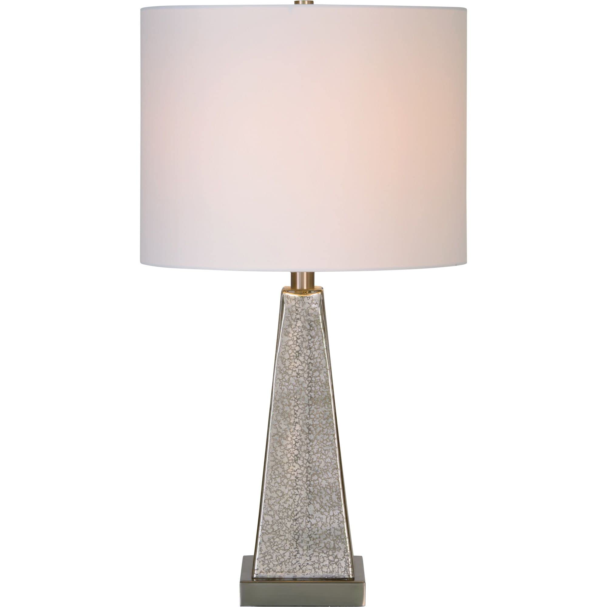 Set of 2 Elegant Mercury Glass Table Lamps with Off White Modified Drum Shade - 24.25