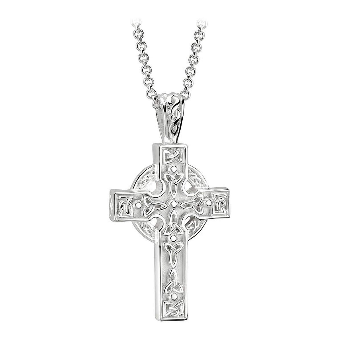 Solvar Trinity Knot Celtic Cross Necklace - Sterling Silver Irish Jewelry with Gift Box - Perfect for St. Patrick's Day, Irish Weddings & Celtic Heritage Gifts