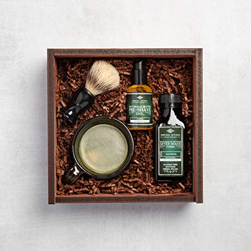 Premium MNSC Artisan Shave Gift Box - Luxury Men's Grooming Set in Reusable Wooden Box | All-Natural, Hypoallergenic Shaving Products | Plant-Based, Made in USA | Perfect Gift for Father's Day, Birthday & Anniversary