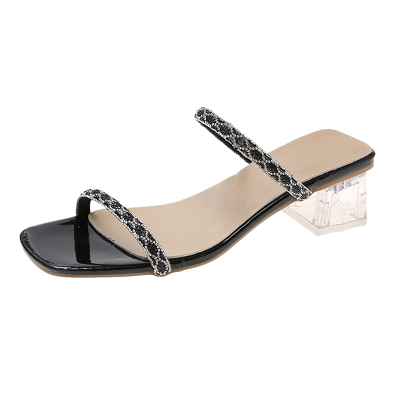 Women's Rhinestone Chunky Heel Sandals - Breathable Slip-On Fashion Shoes for Casual Wear | Perfect for Summer Outings, Beach Vacations & Evening Parties